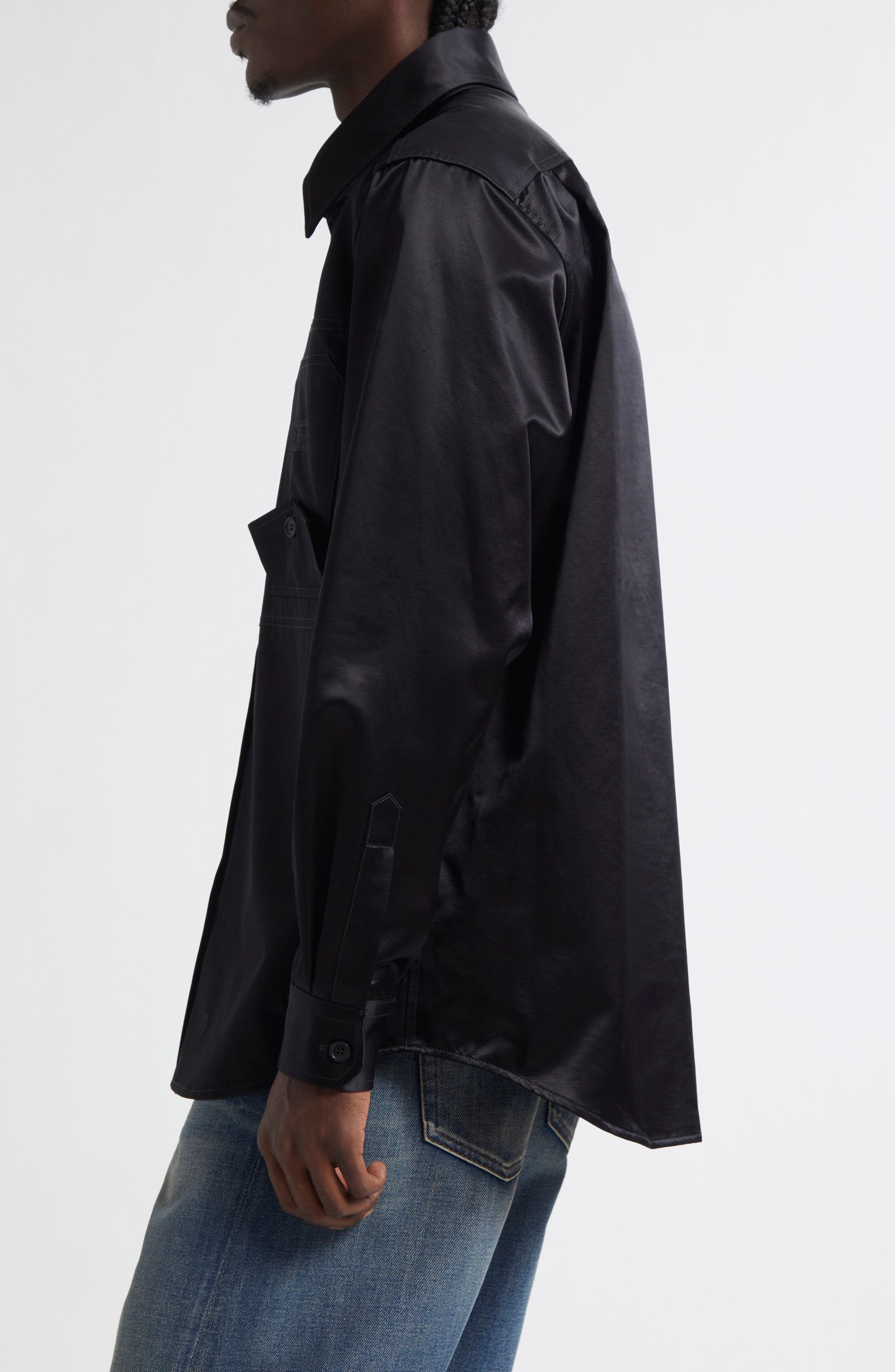MM6 Maison Margiela Numeric Logo Embroidered Button-Up Shirt in Black at Nordstrom - 4