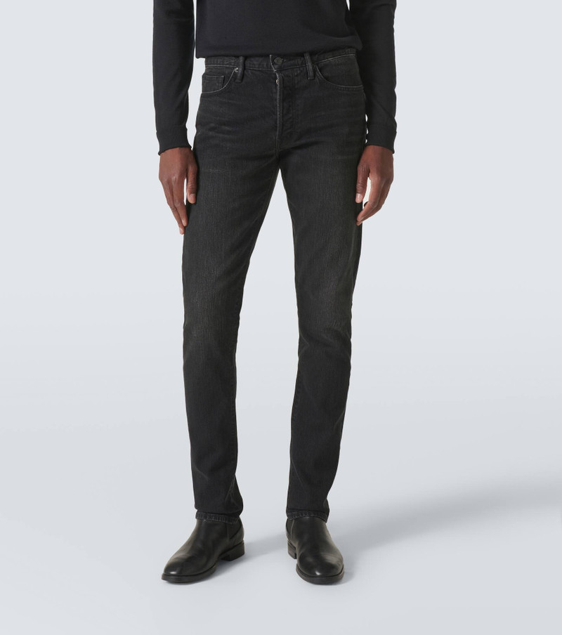 Leather-trimmed slim jeans 3