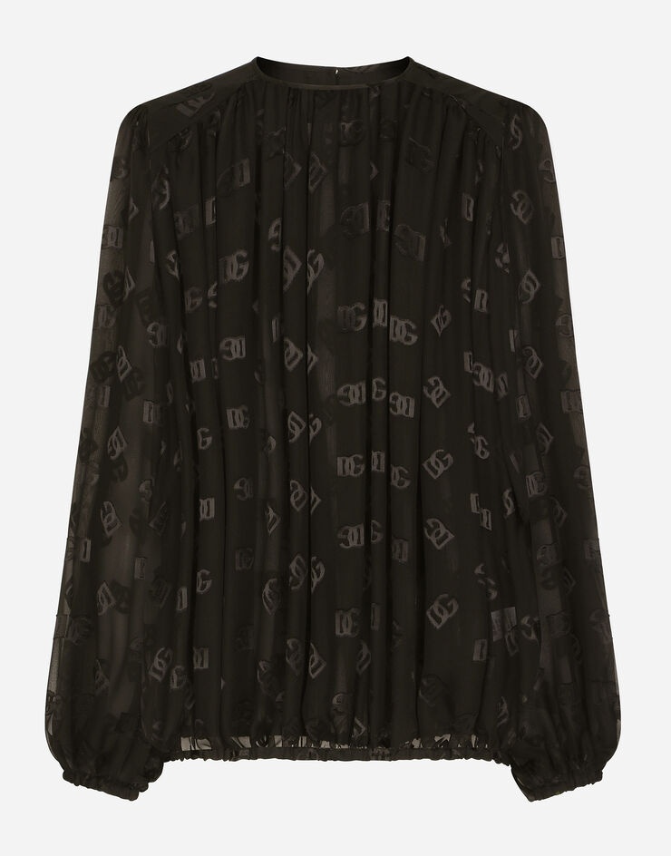 Devoré satin blouse with all-over DG logo - 1