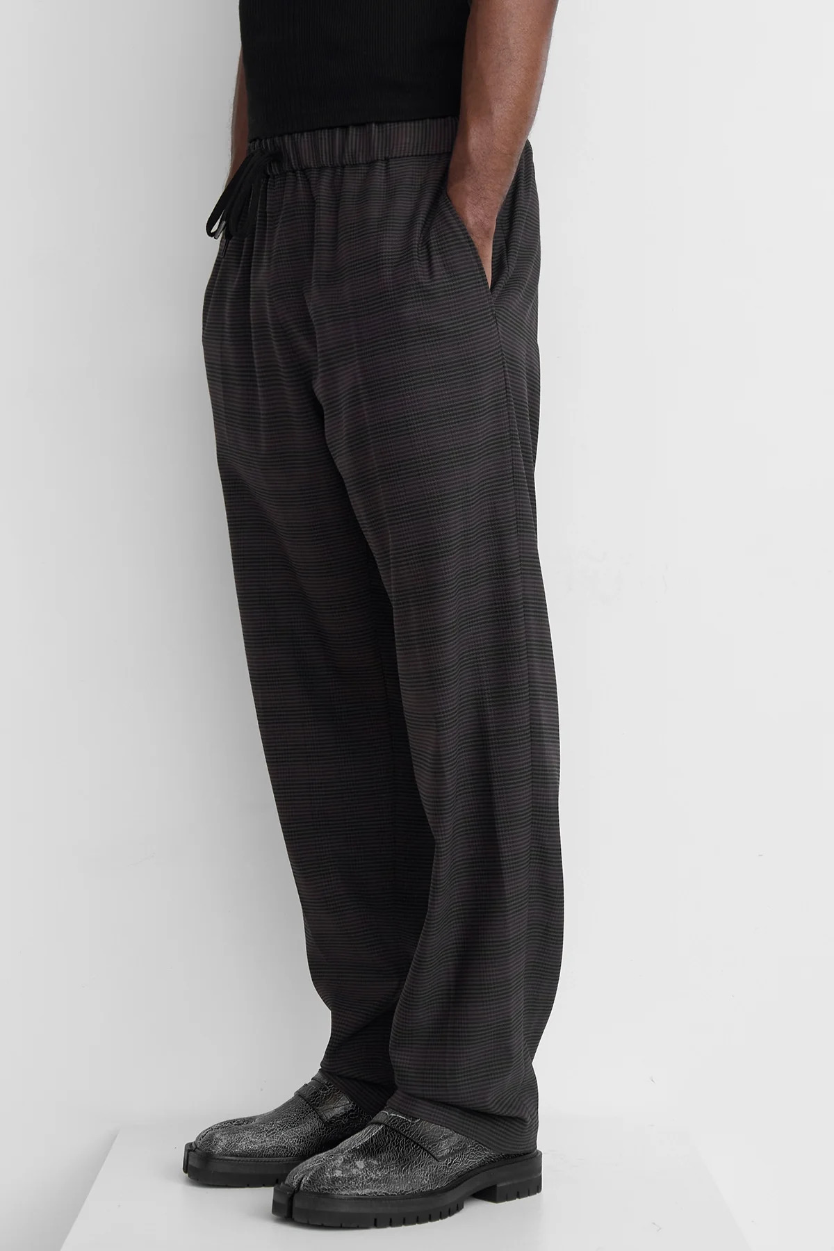 MM6 Check Drawstring Trousers Brown/Black - 4