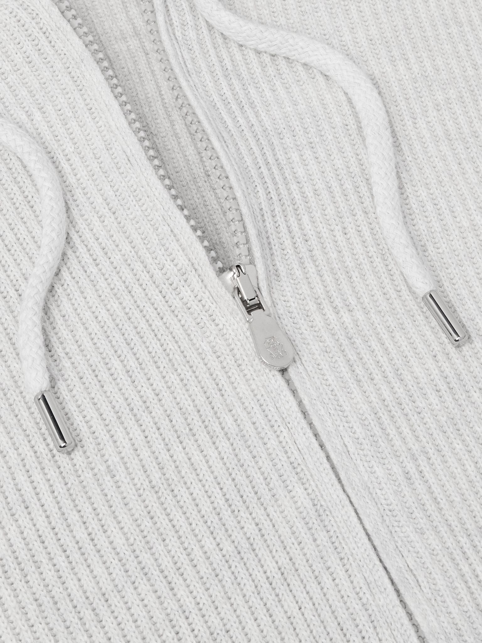 Logo-Embroidered Ribbed Cotton Zip-Up Hoodie Gray - 5