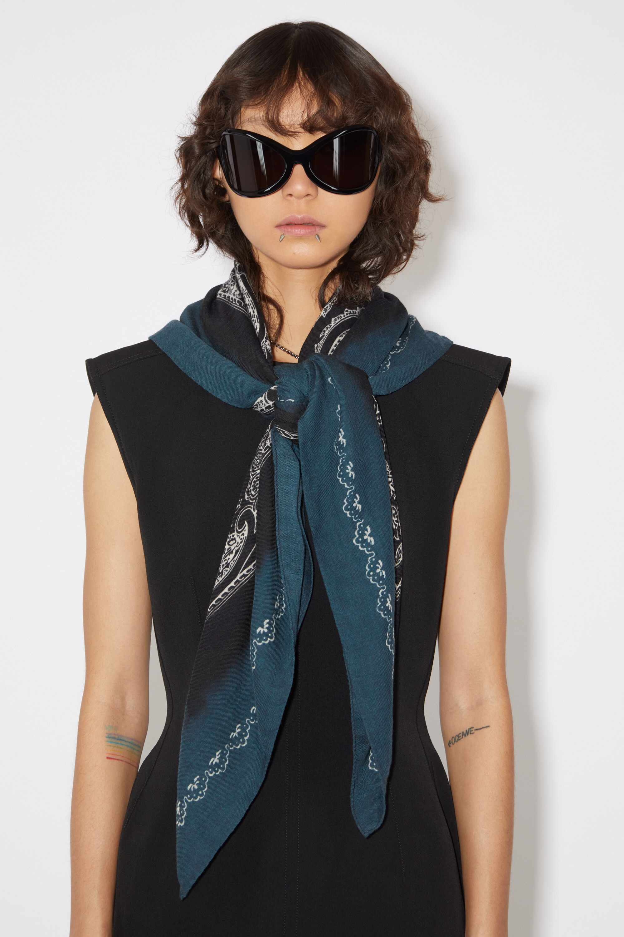 Printed scarf - Denim blue/black - 2