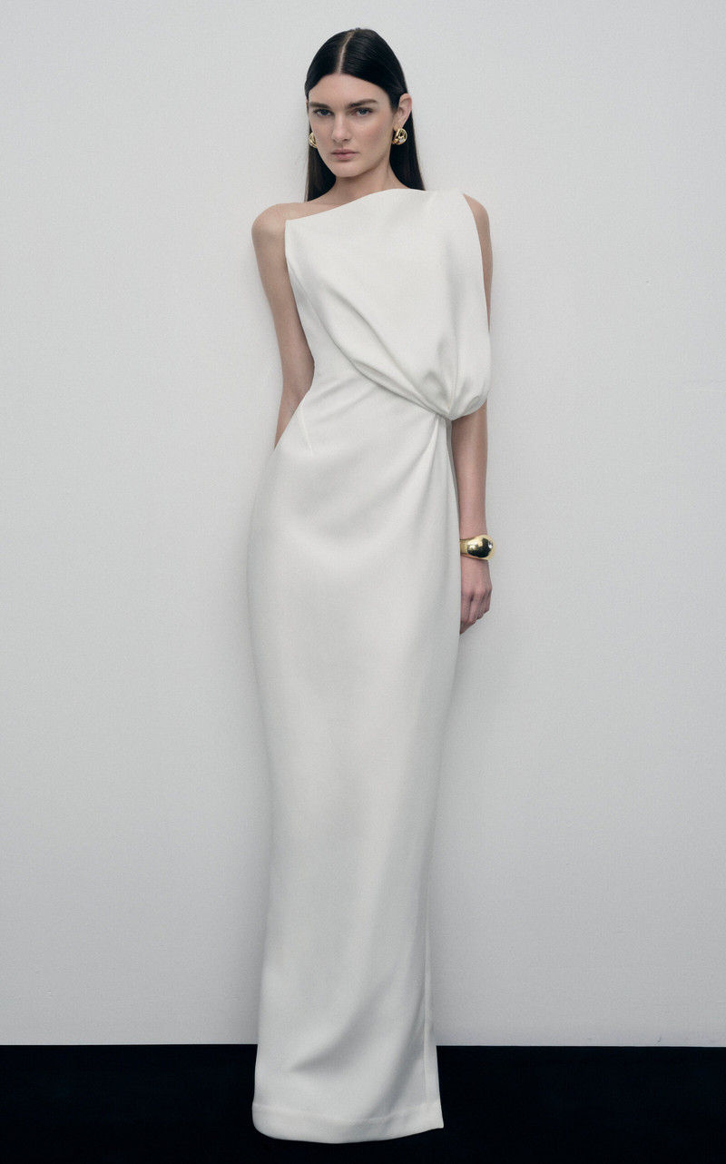 RACHEL GILBERT Claudia Structured Column Gown ivory outlook