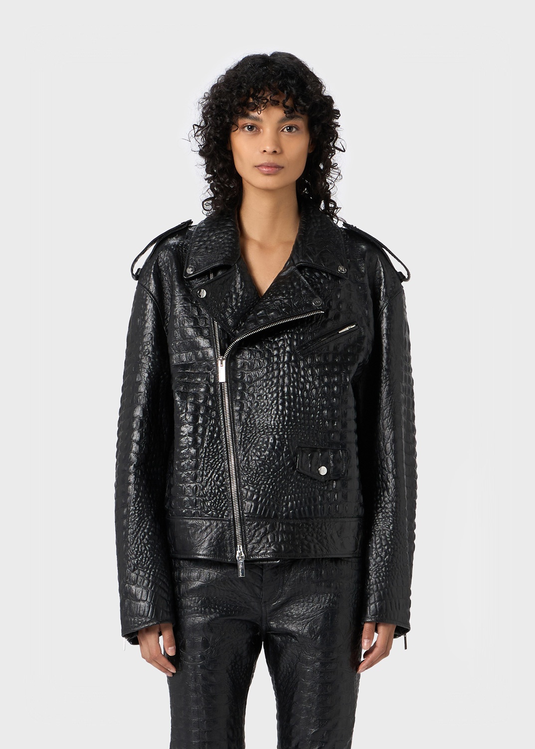 OVERSIZED CROCODILE-EFFECT PRINT LEATHER JACKET - 3