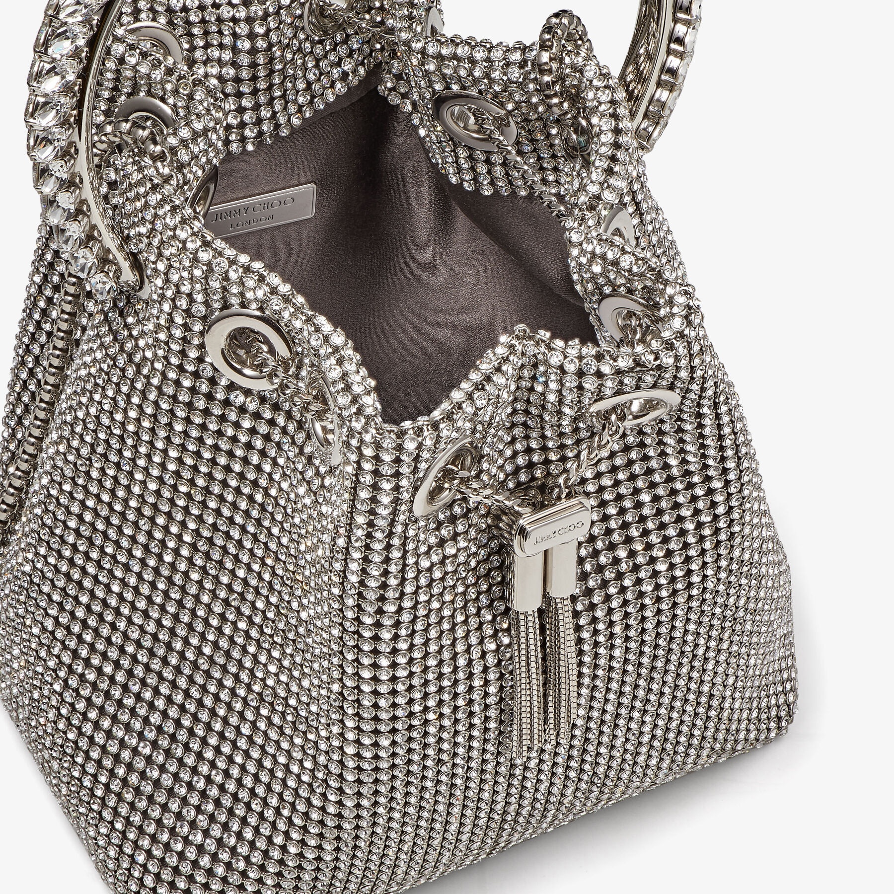 Bon Bon
Silver Satin Crystal Mesh Bag with Crystal Handle - 4