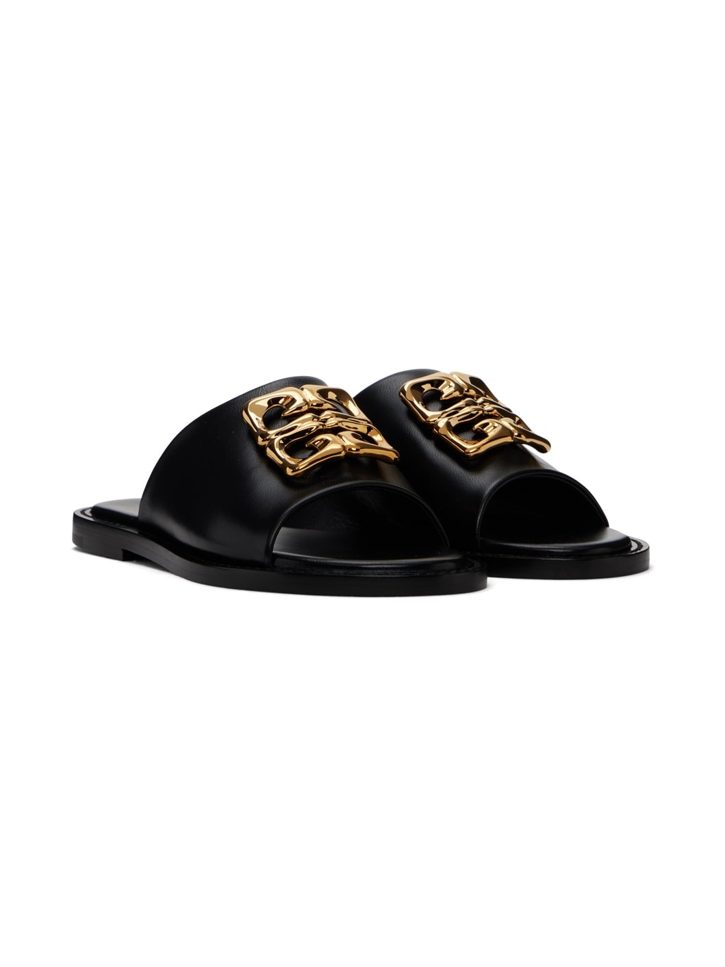 Black 4G Liquid Flat Mule Sandals - 4