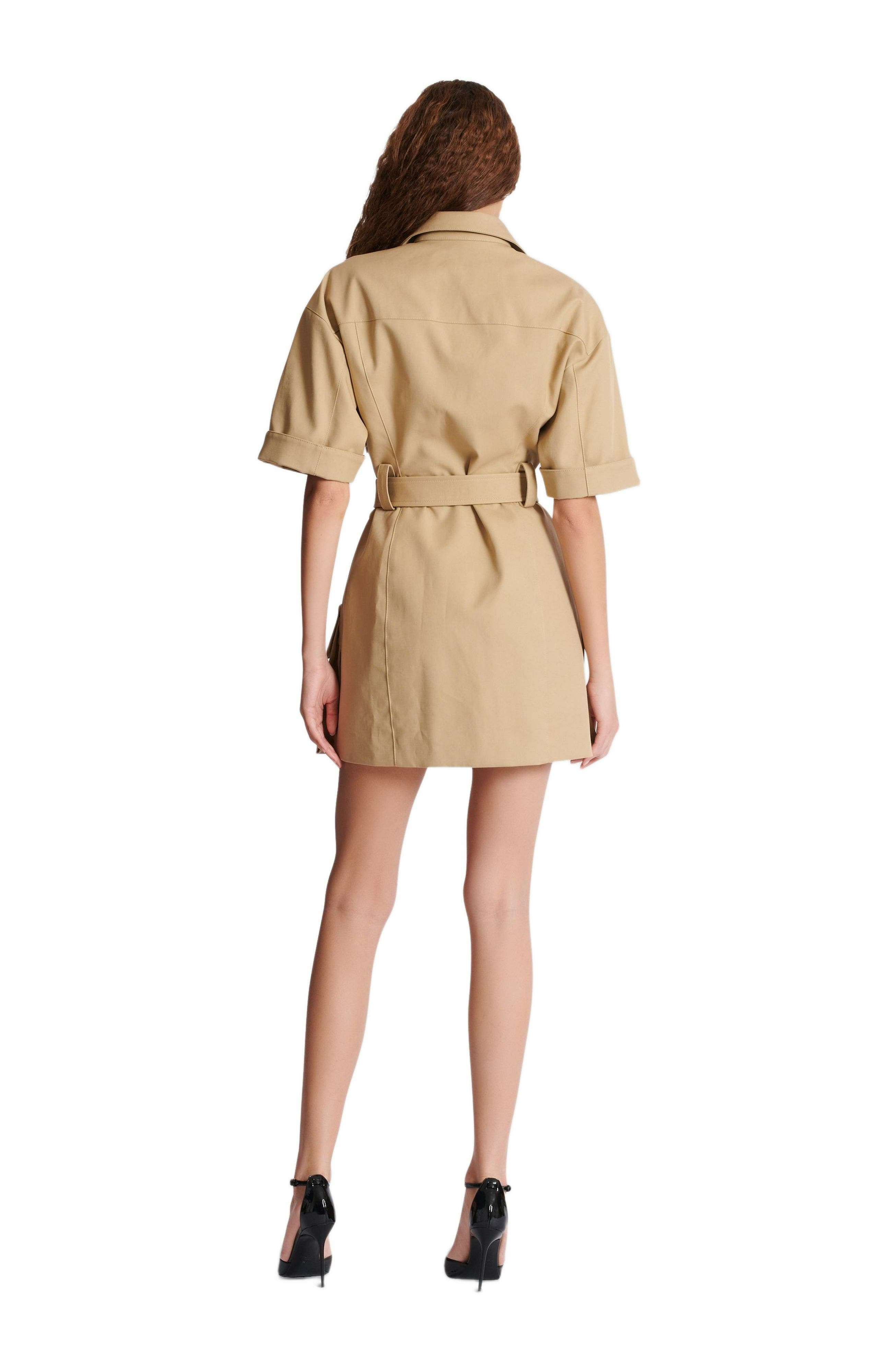 Balmain Short cotton gabardine lace-up dress in Beige at Nordstrom - 3
