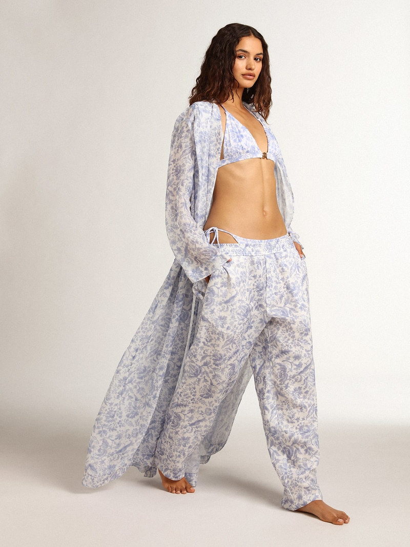 Golden Goose Resort Collection linen blend kaftan dress with Mediterranean blue print outlook