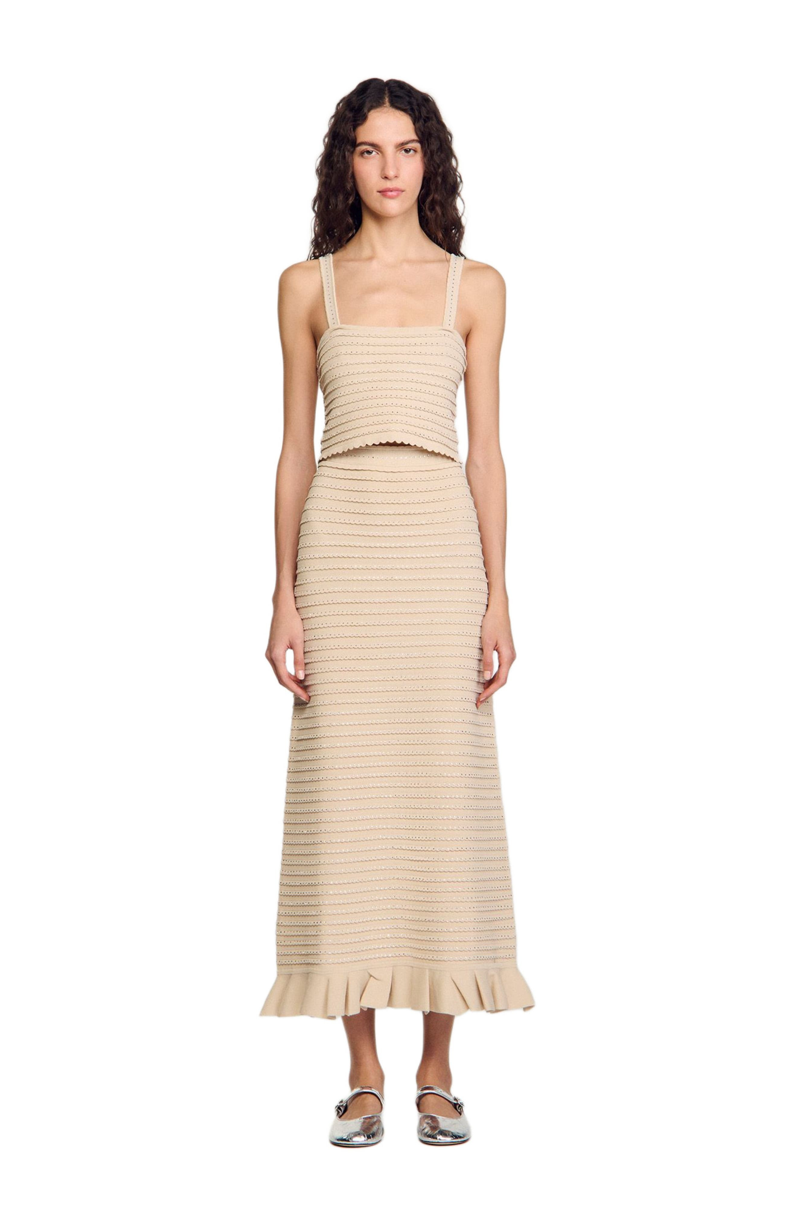 SANDRO Rhinestone knit crop top in Beige at Nordstrom - 1