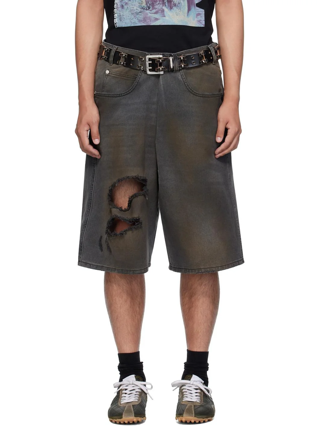 Gray Kriss Kross Denim Shorts - 1