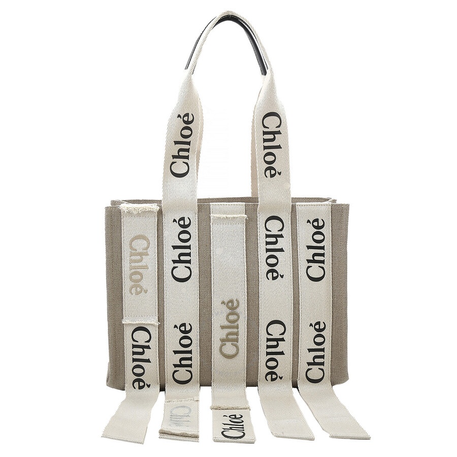 Chloe Sand Linen Woody Medium Logo Tote - 4