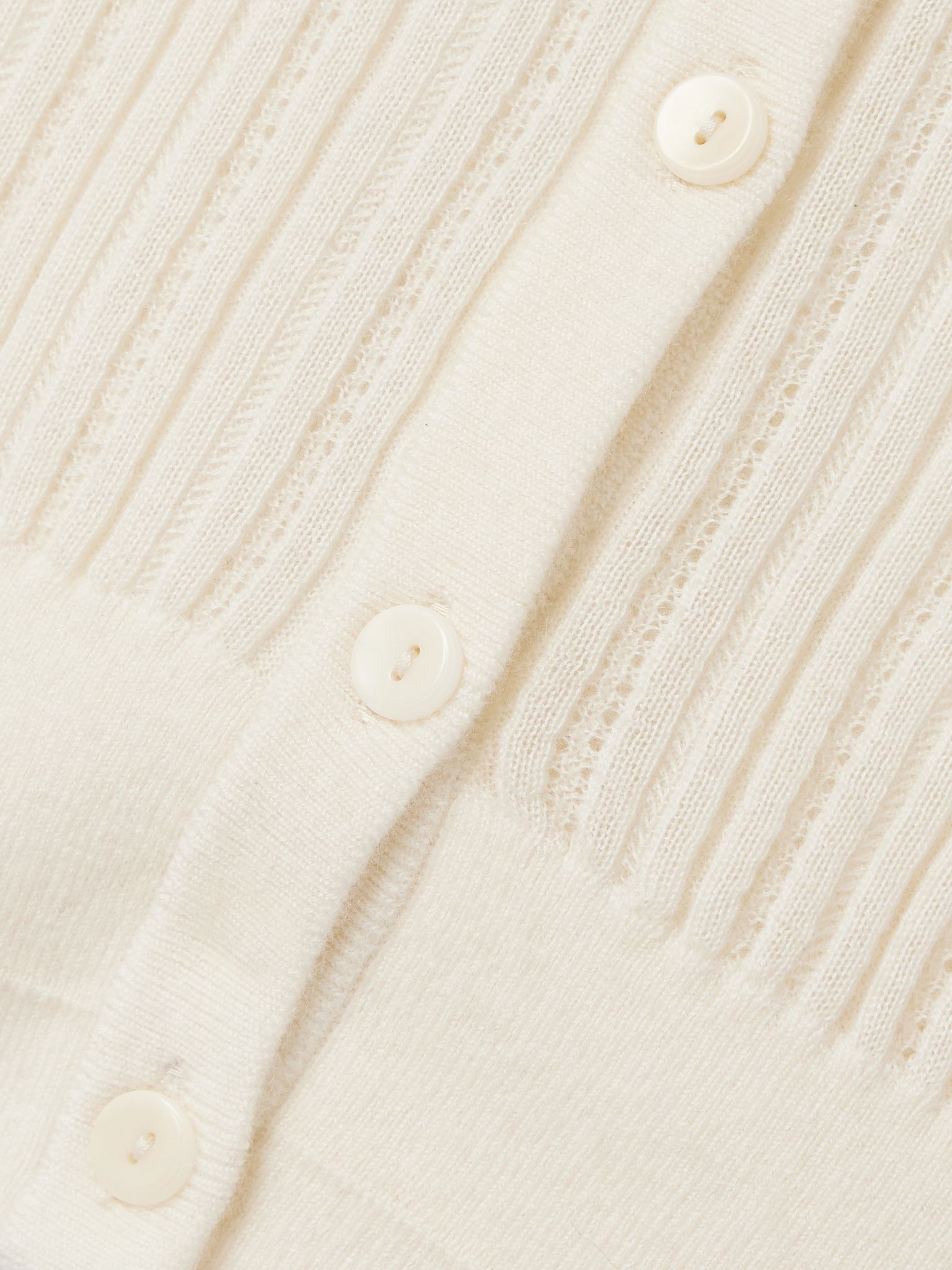Ribbed pointelle-knit merino wool cardigan Ivory - 5