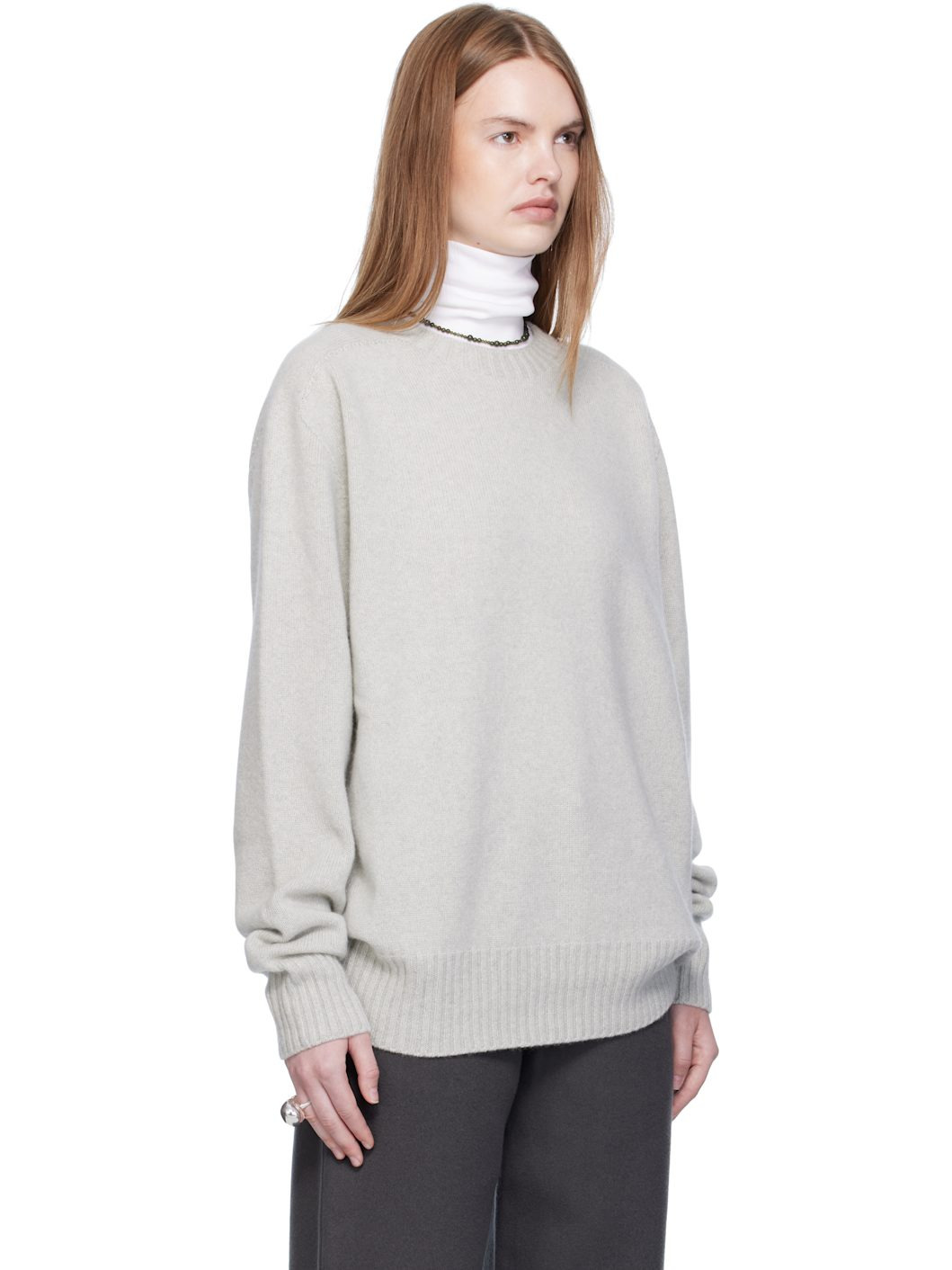Gray Cashmere Relaxed Pullover Sweater - 2