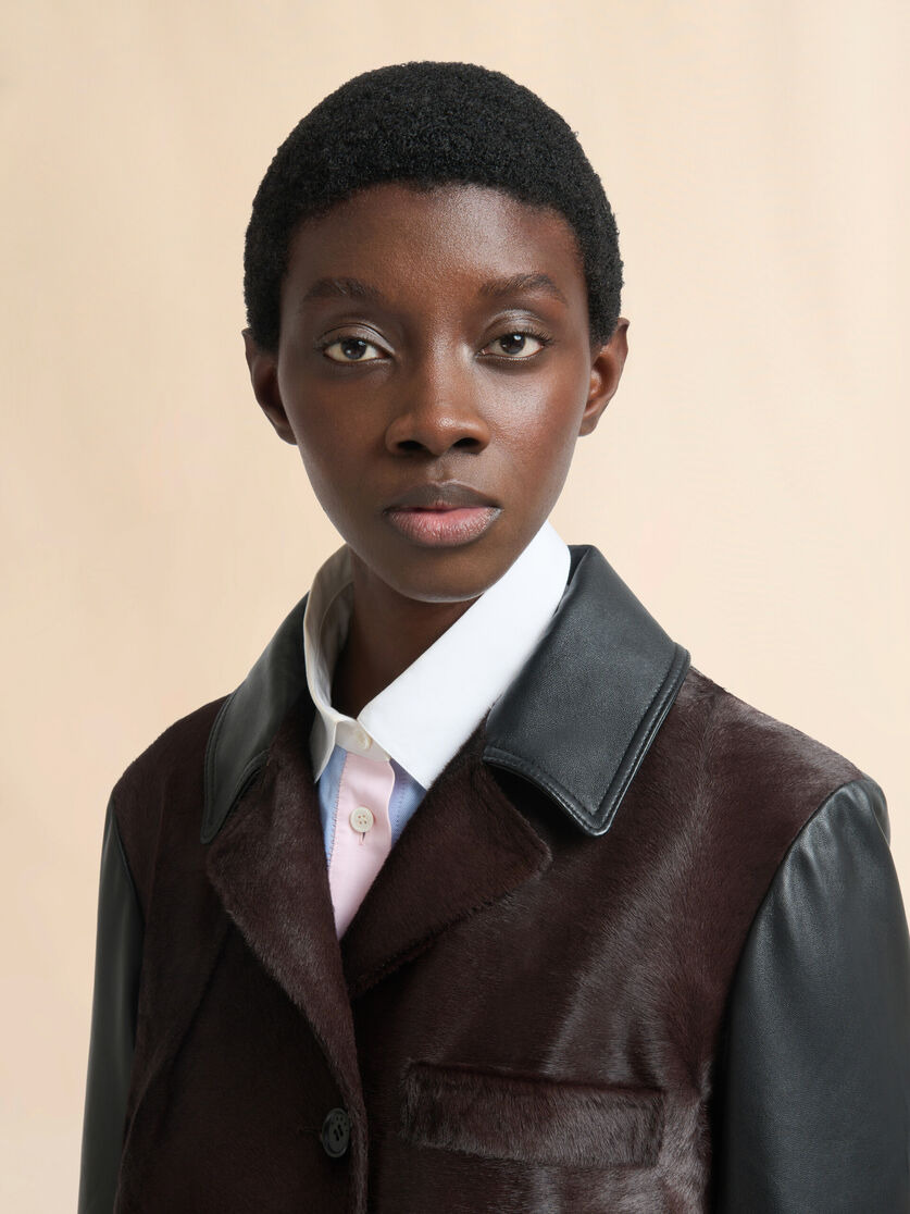 BLACK LEATHER AND PONY HAIR JACKET - 4