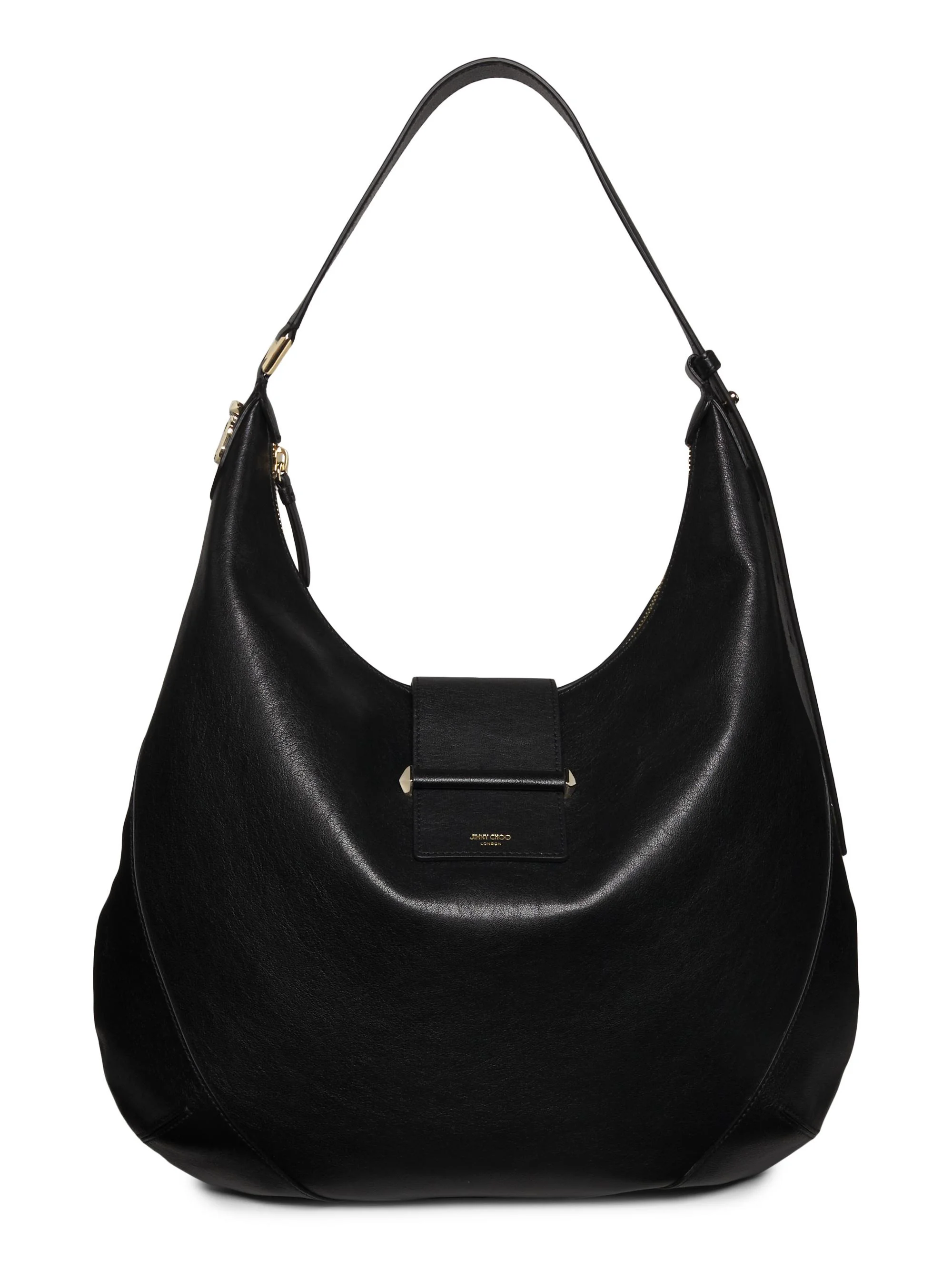 Women's Bar Hobo Medium Leather Shoulder Bag - Black Shiny Gold - 1