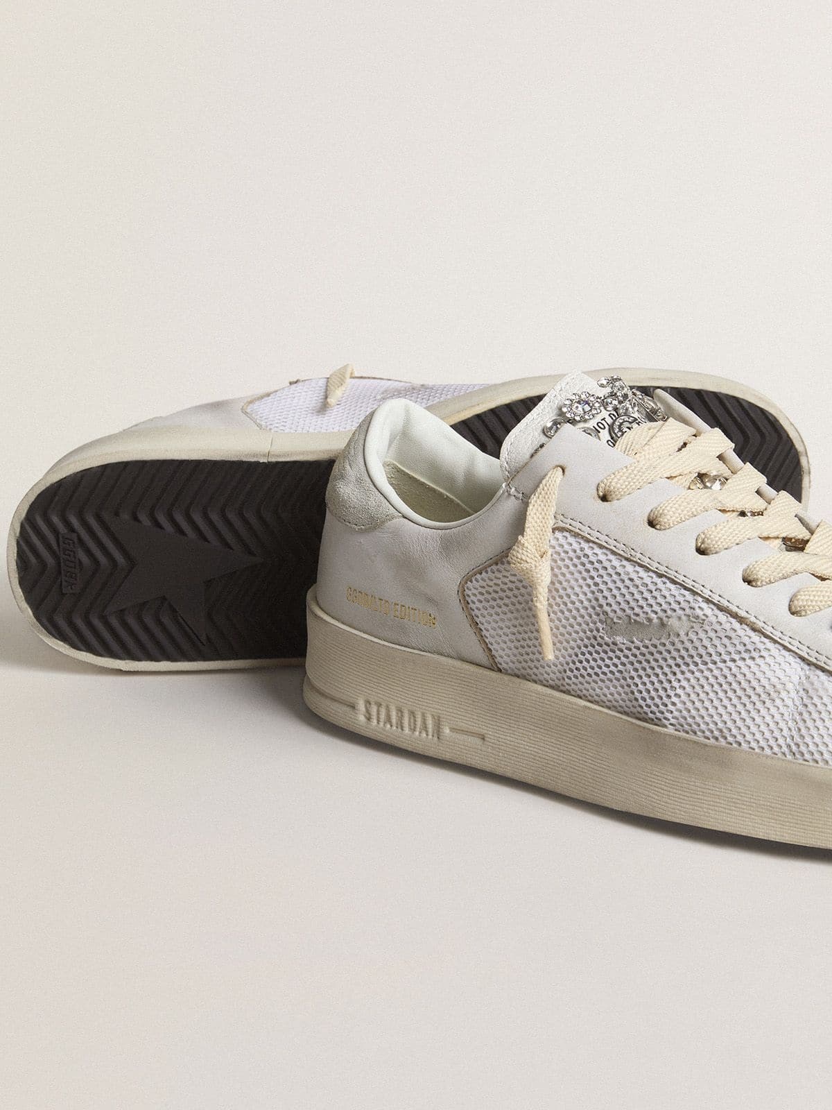 Stardan LTD in white leather with star and heel tab in ice-gray suede - 3