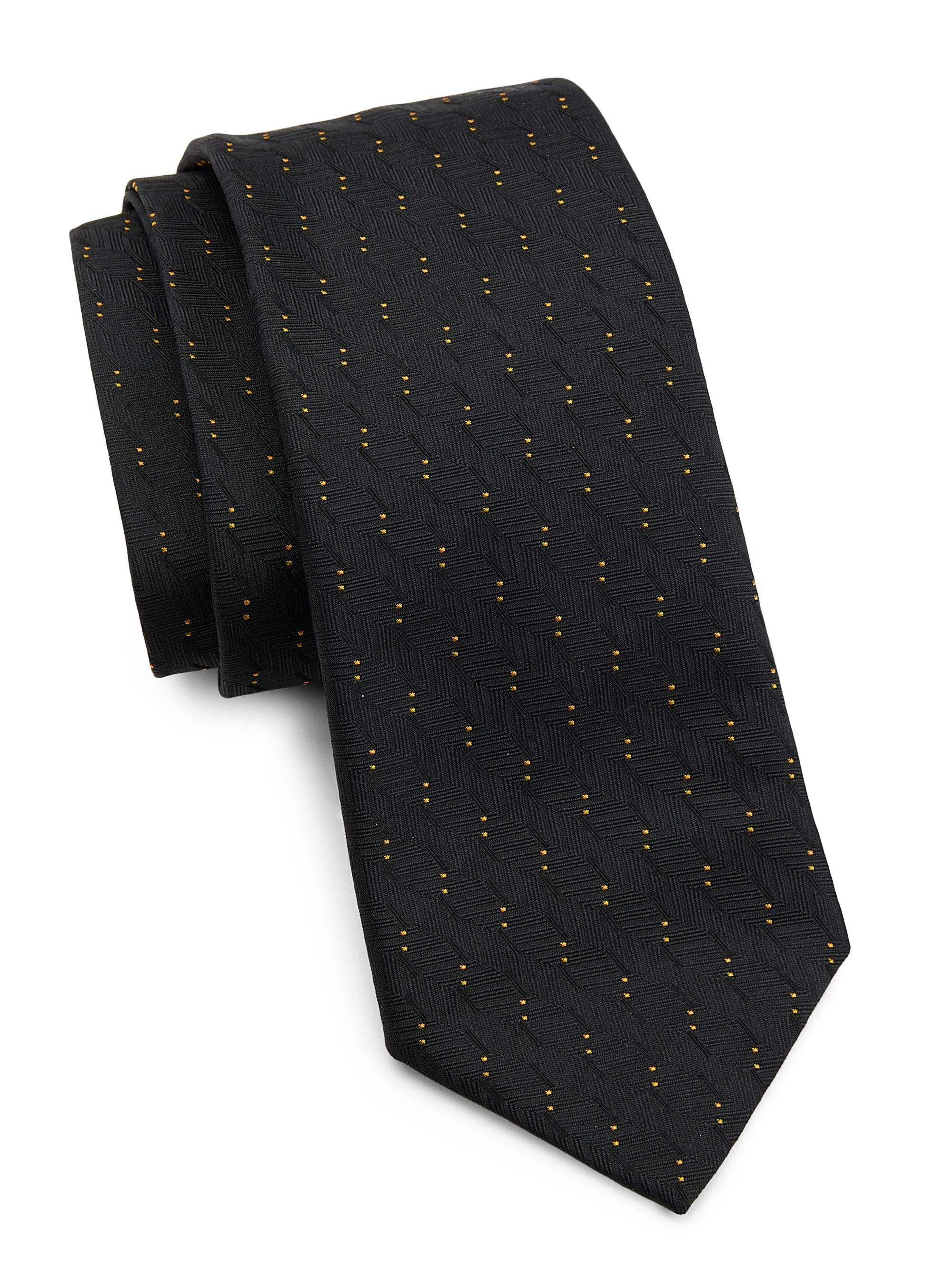 Men's Stairstep-Embroidered Silk Tie - Nero - 1