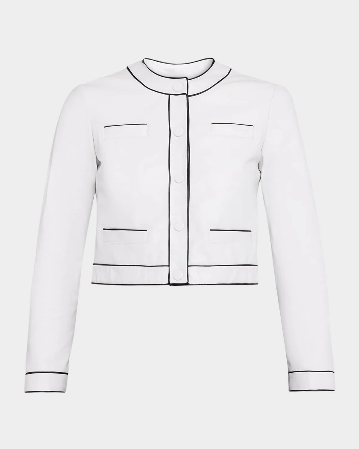 Cropped Contrast-Trim Leather Jacket - 1