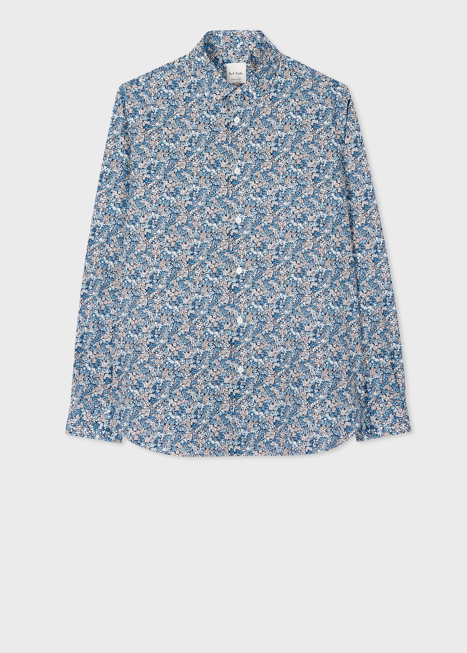 Blue Floral Tailored-Fit Cotton Shirt - 1