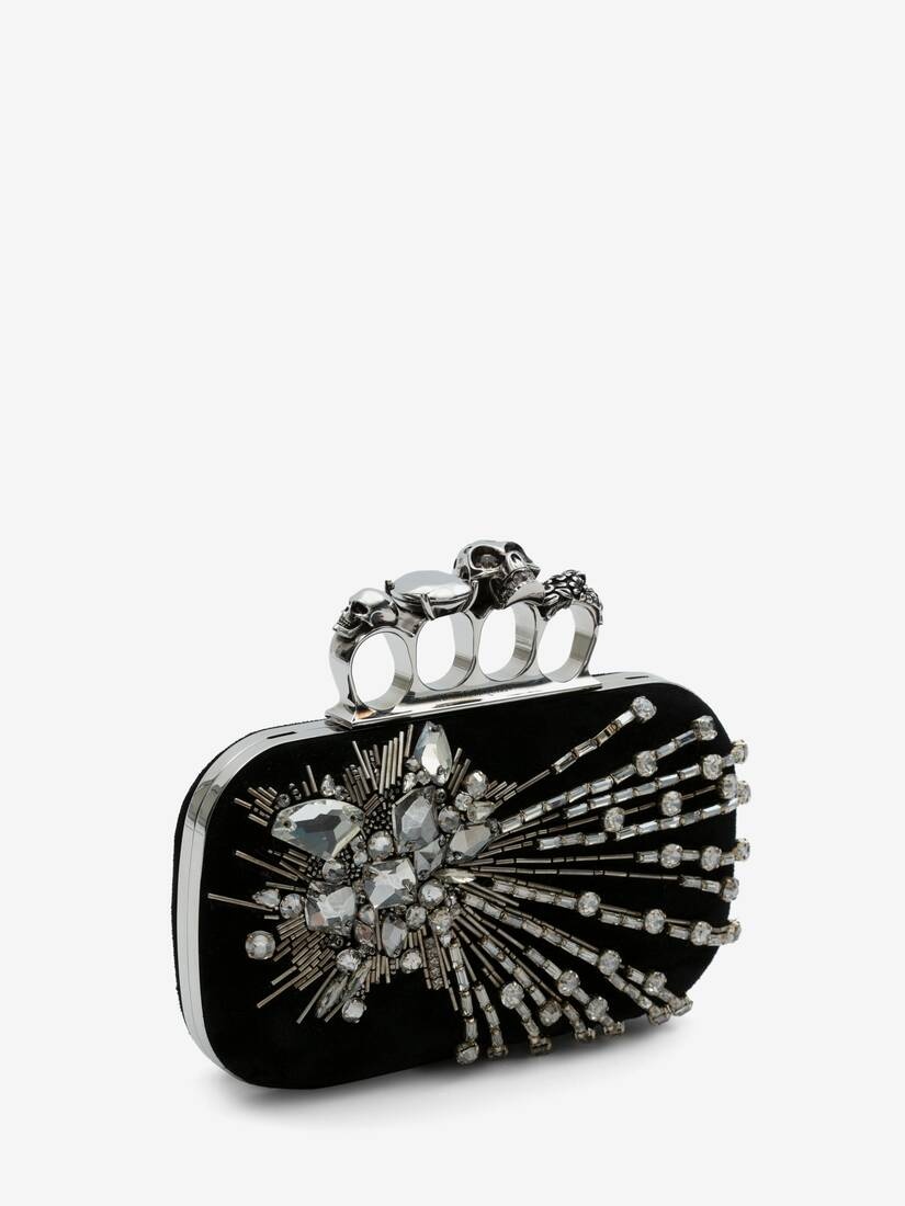 Women's Skull Four Ring Clutch in Black - 2