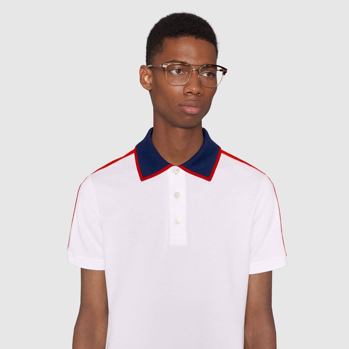 Cotton polo with Gucci stripe - 5