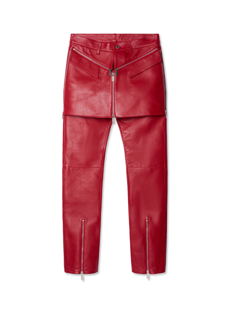 Red Leather Skinny Zip Pants 1