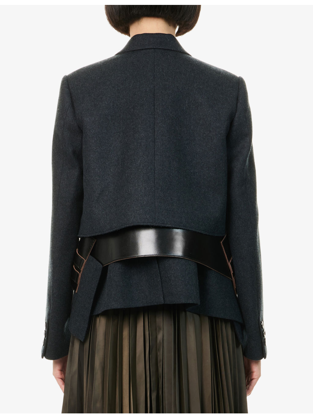 Leather-Panels Asymmetric Wool Jacket - 4
