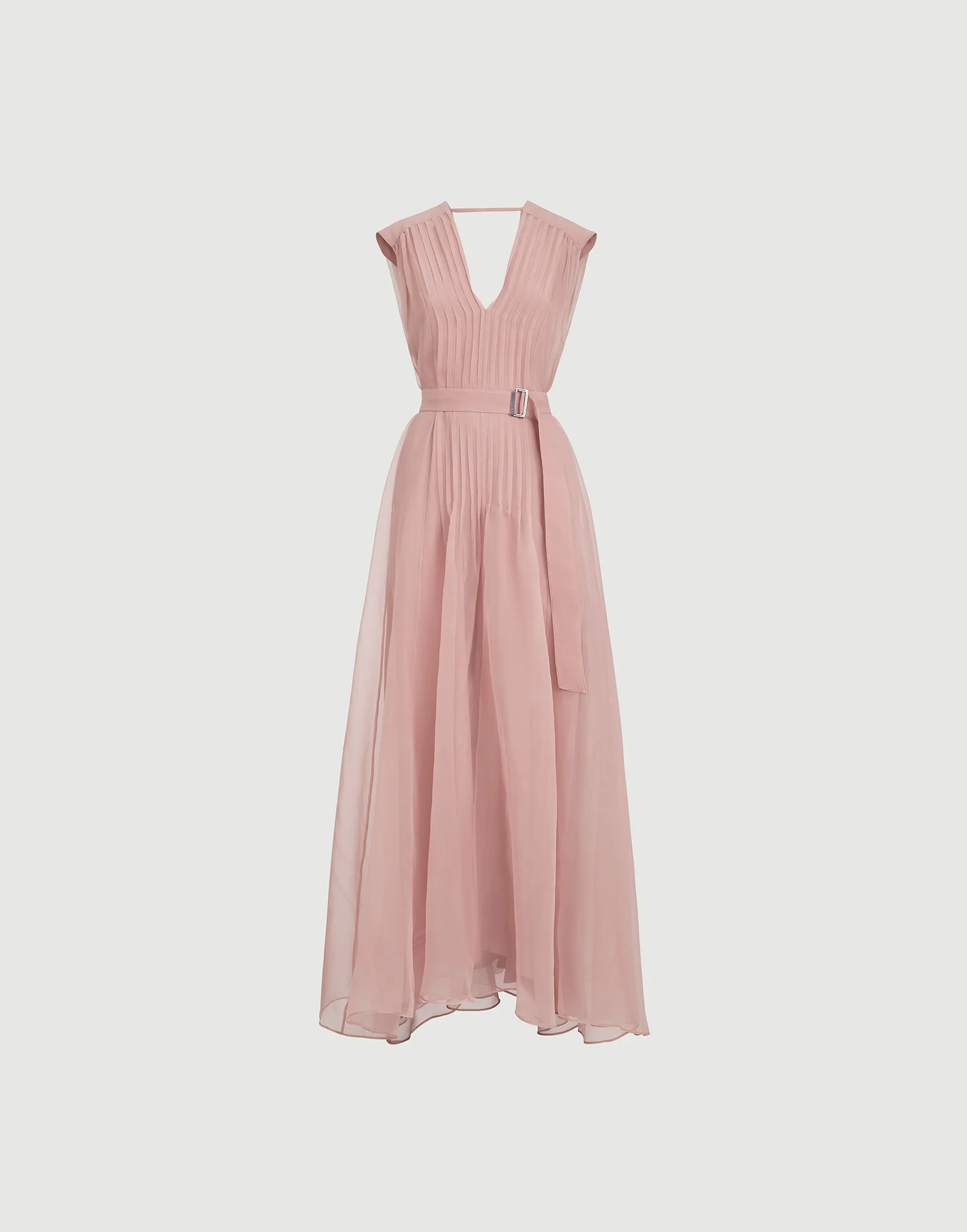 Crispy silk belted dress with pleated detail and precious strap - 1