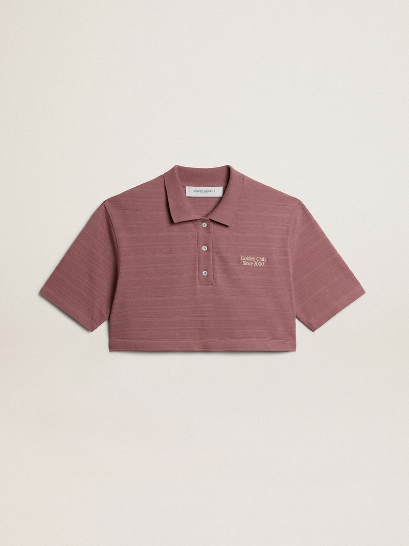 Taupe pink-colored cotton piquet cropped polo shirt 1