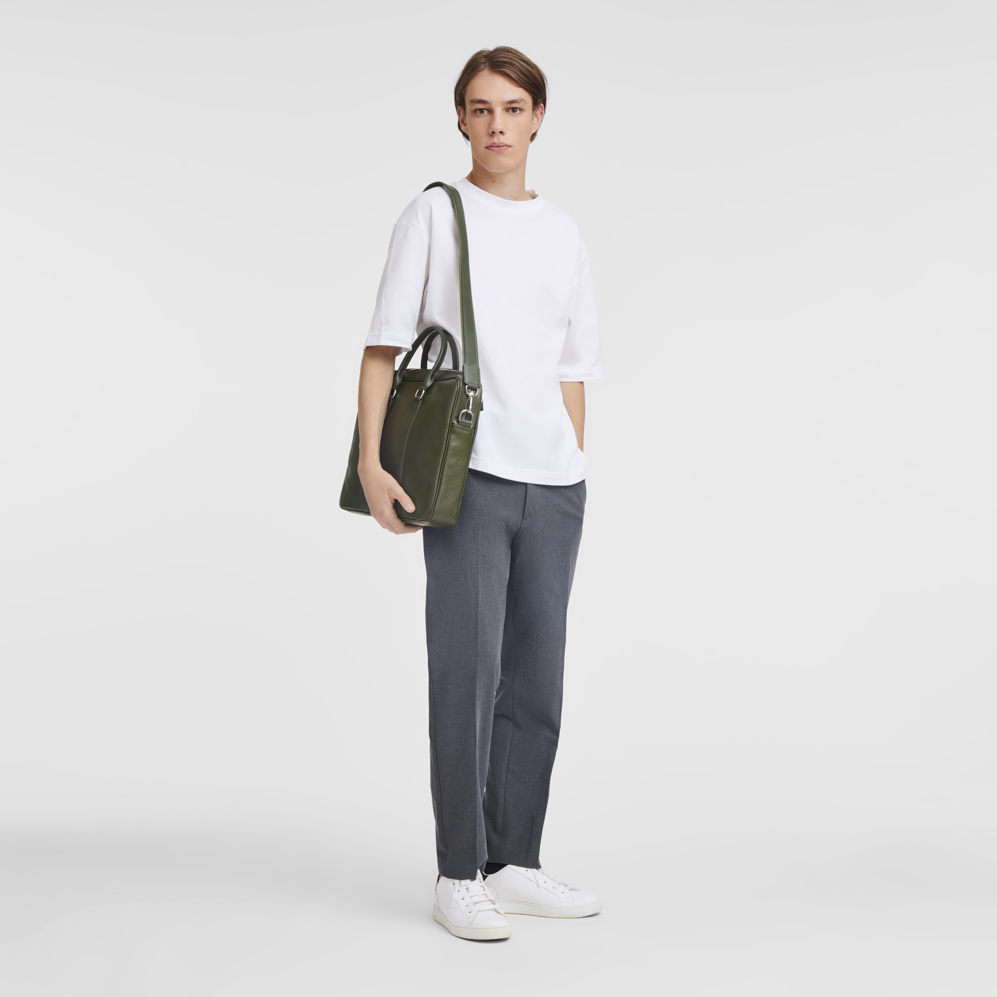 Le Foulonné S Briefcase Khaki - Leather - 2