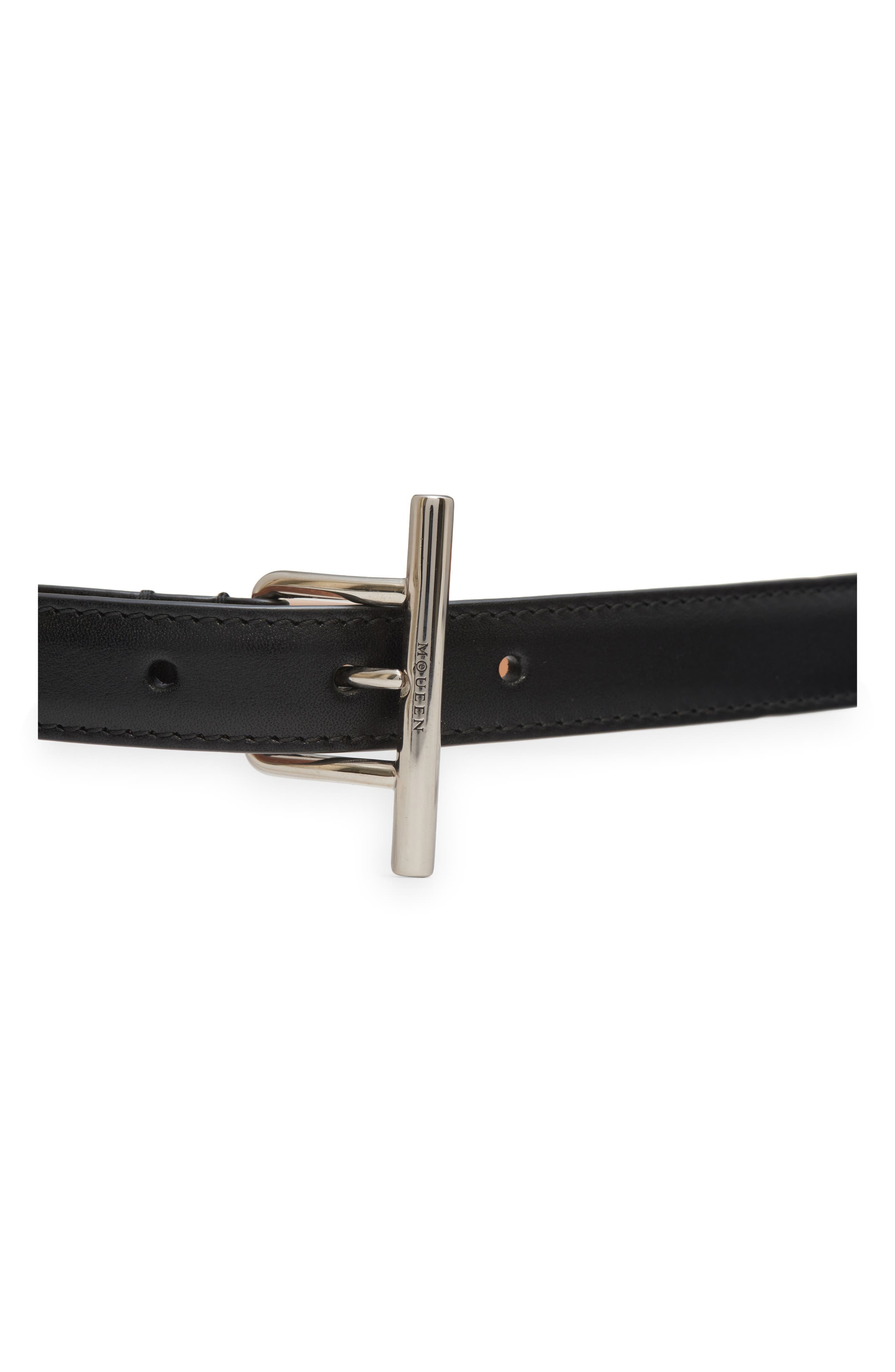 McQueen Sling Leather Belt in Black/Silver at Nordstrom - 2