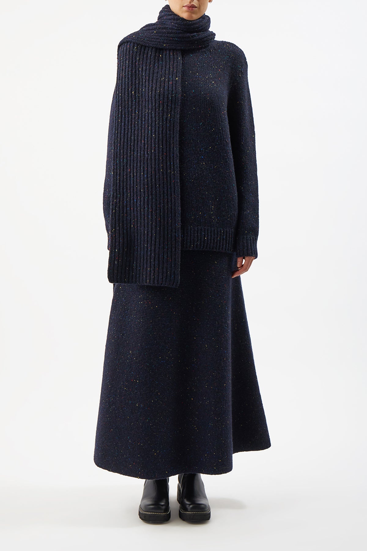 Ruben Scarf in Navy Speckle Cashmere - 2