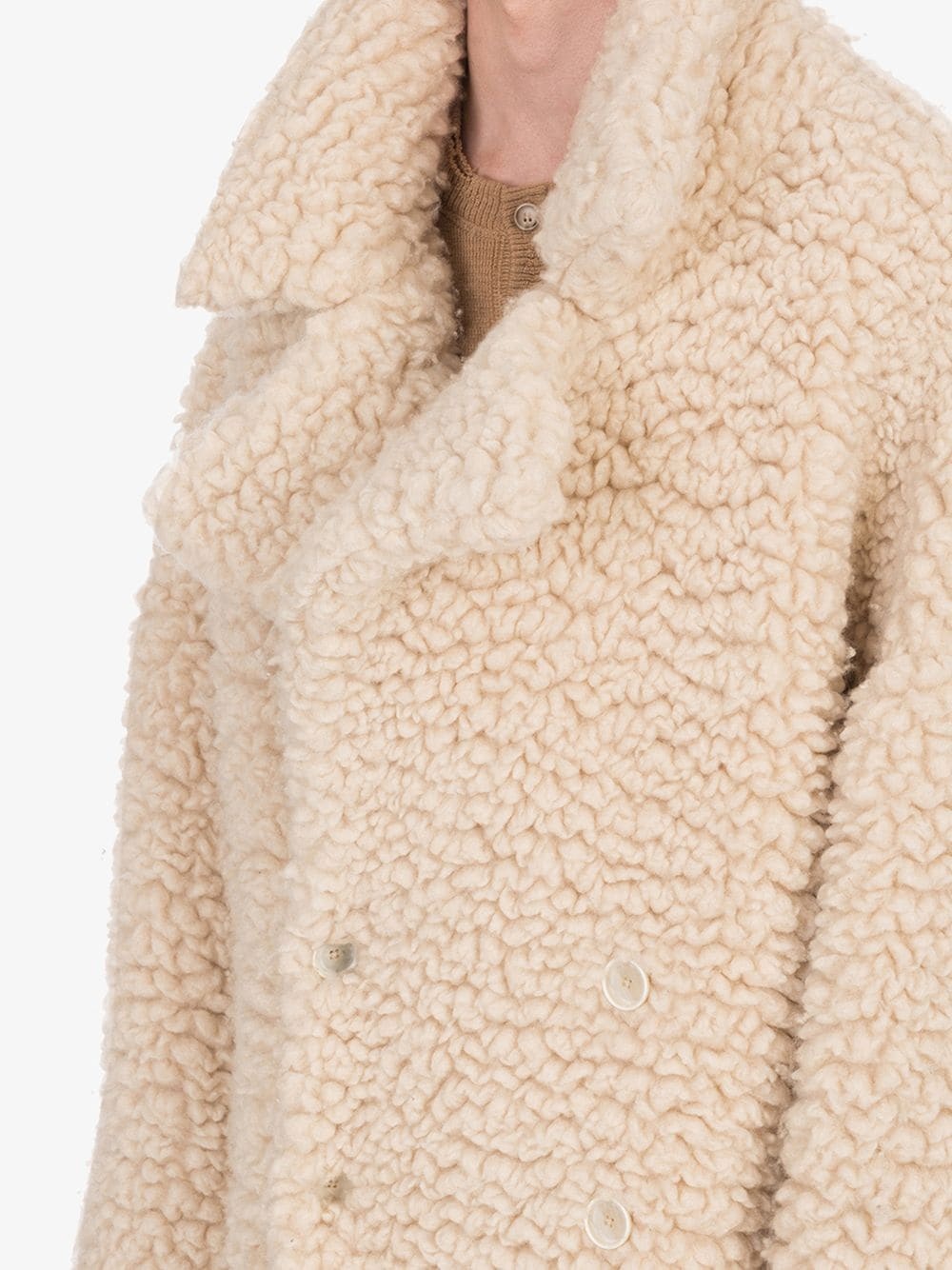 double-breasted shearling coat - 4