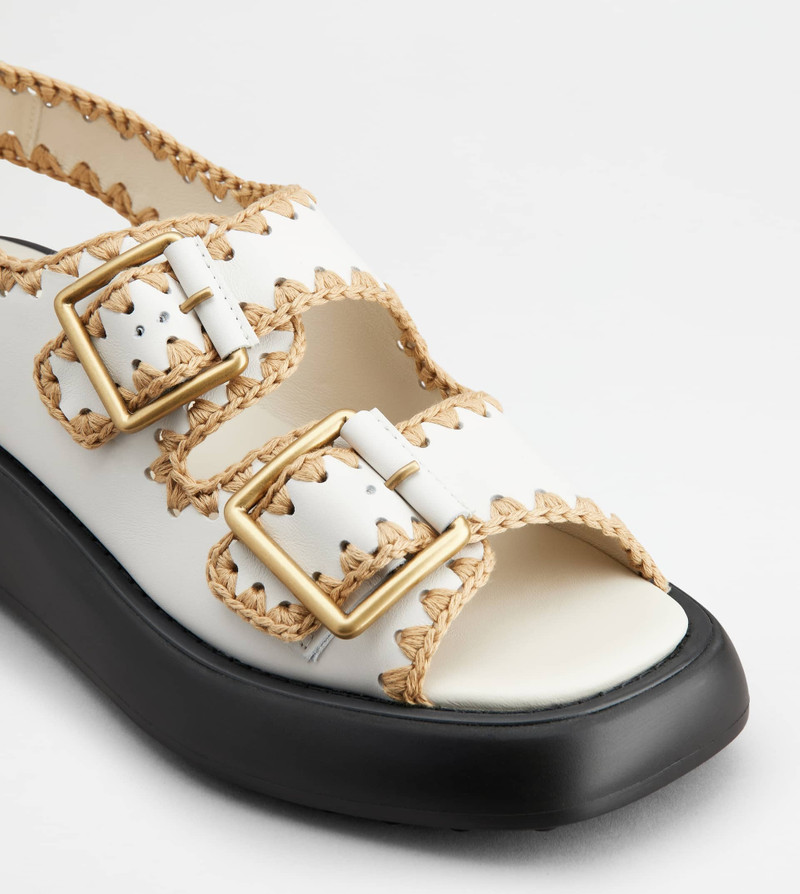 DOUBLE STRAP SANDALS IN LEATHER - WHITE 4
