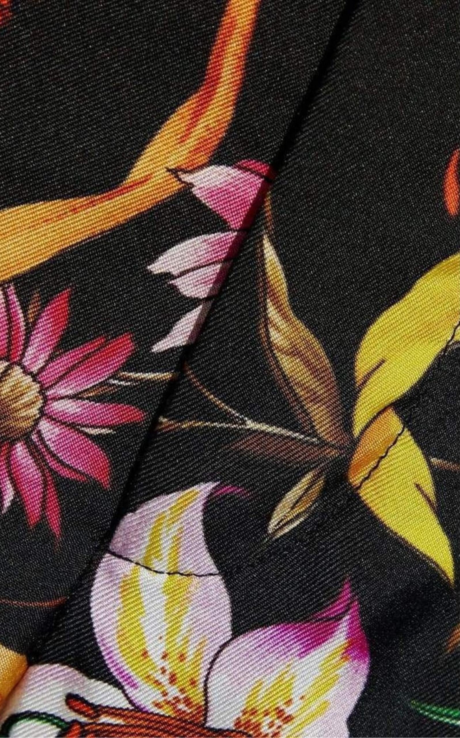 Floral Print Cropped Silk Trousers Pants - 6