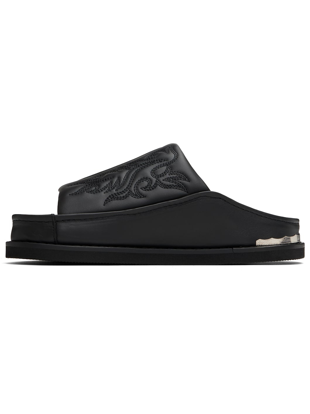 Black Embroidered Sandals - 3