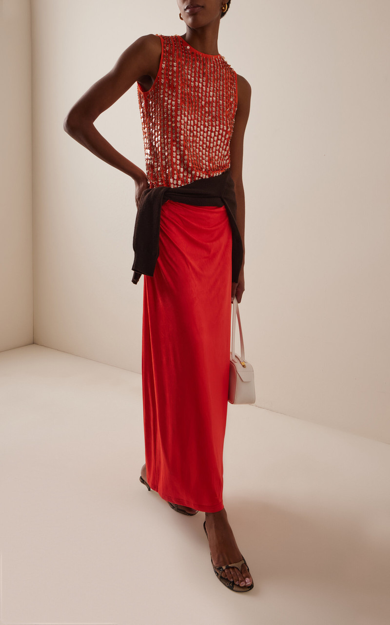 ZANKOV Eleanor Beaded Silk Top red outlook