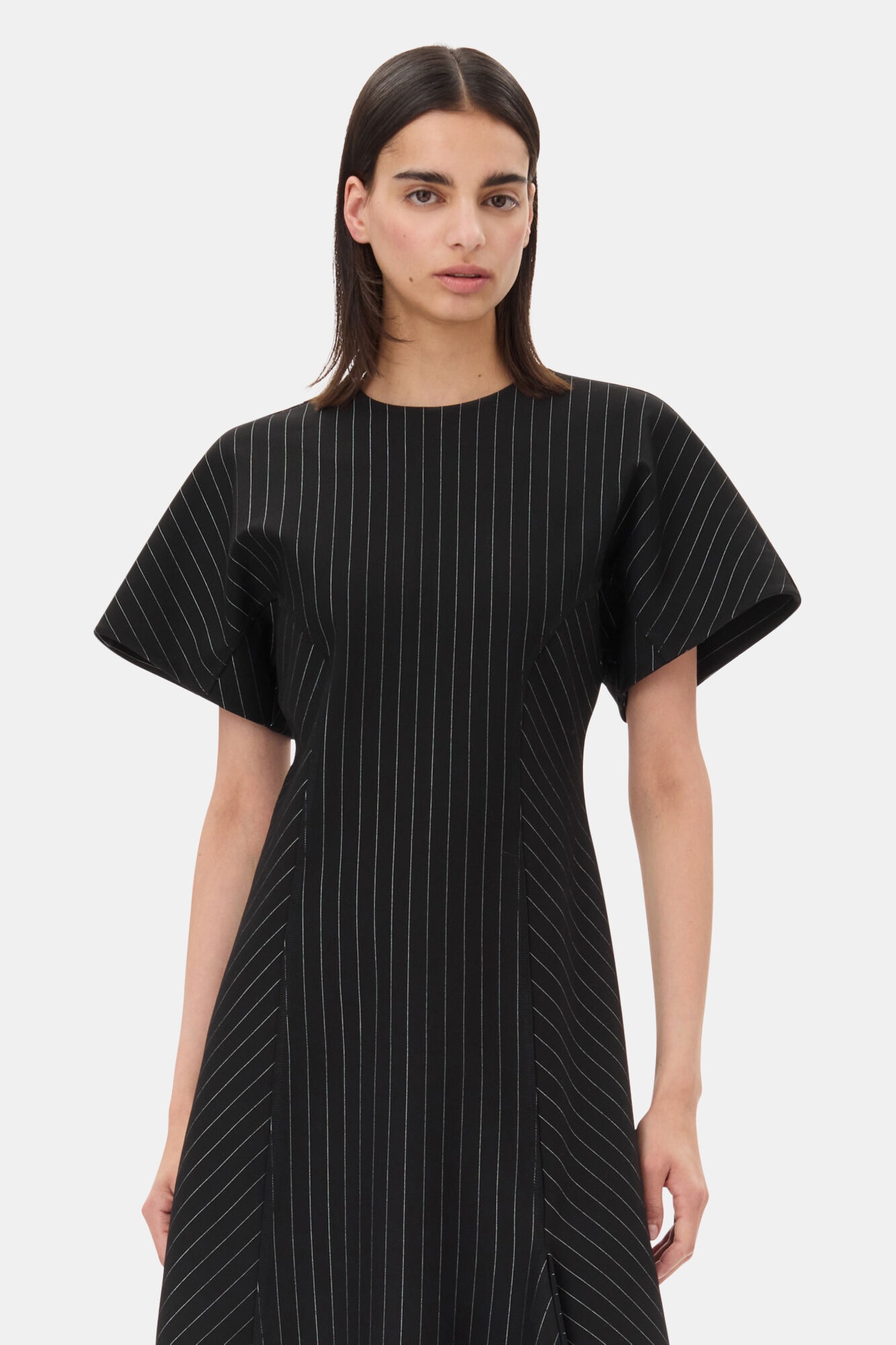 BLACK PINSTRIPE LONG DRESS - 3