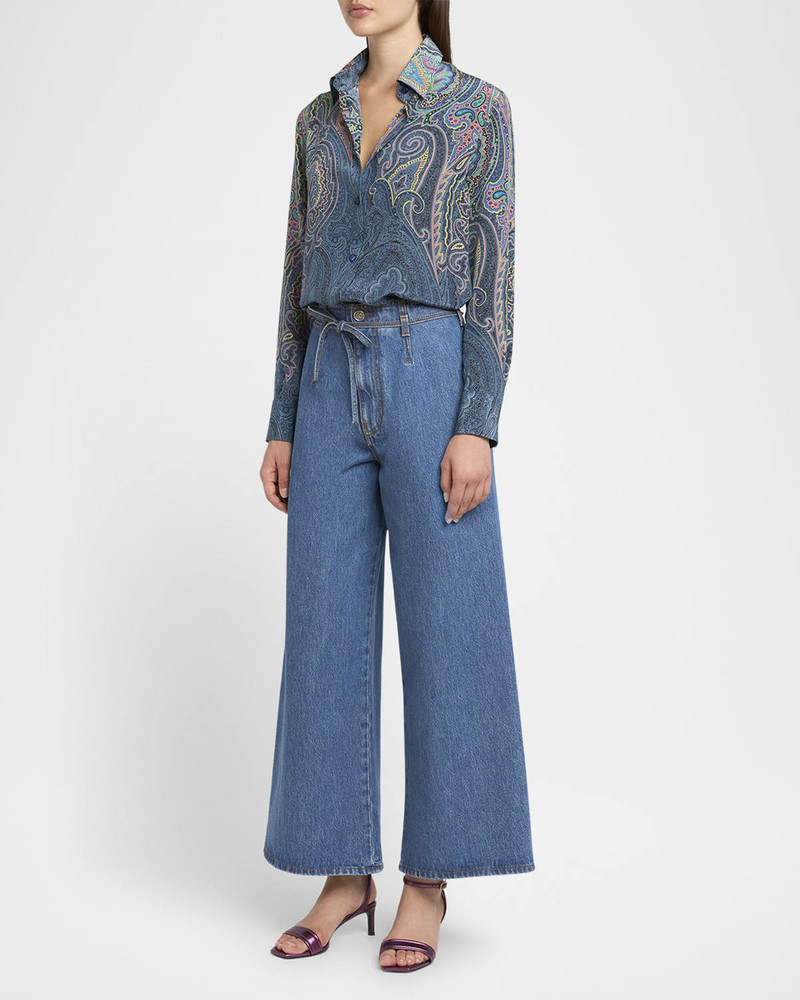 Etro Belted Wide-Leg Crop Denim Trousers outlook
