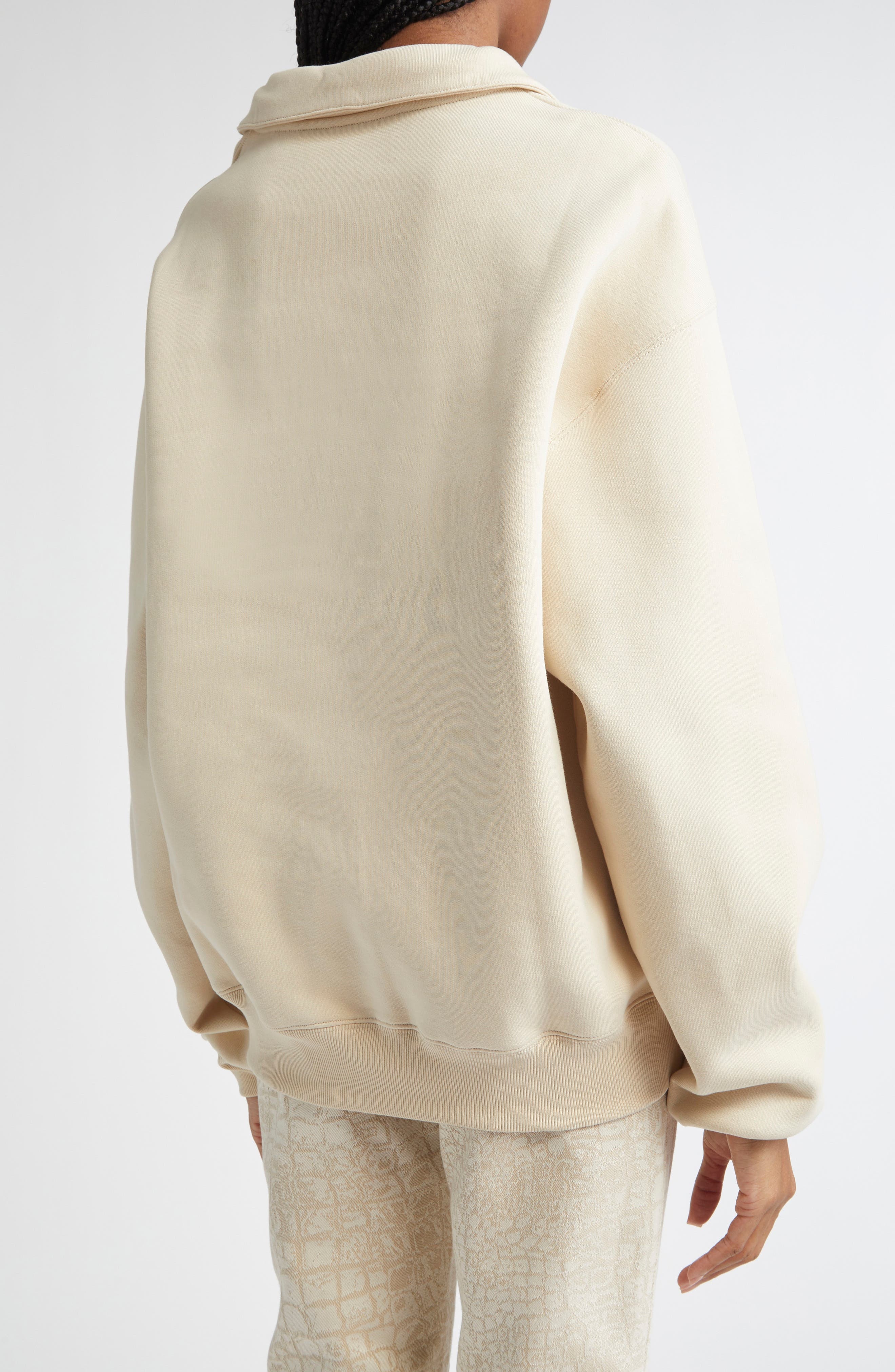 Jacquemus The Gros Grain Cotton Fleece Zip Sweatshirt in Beige at Nordstrom - 3