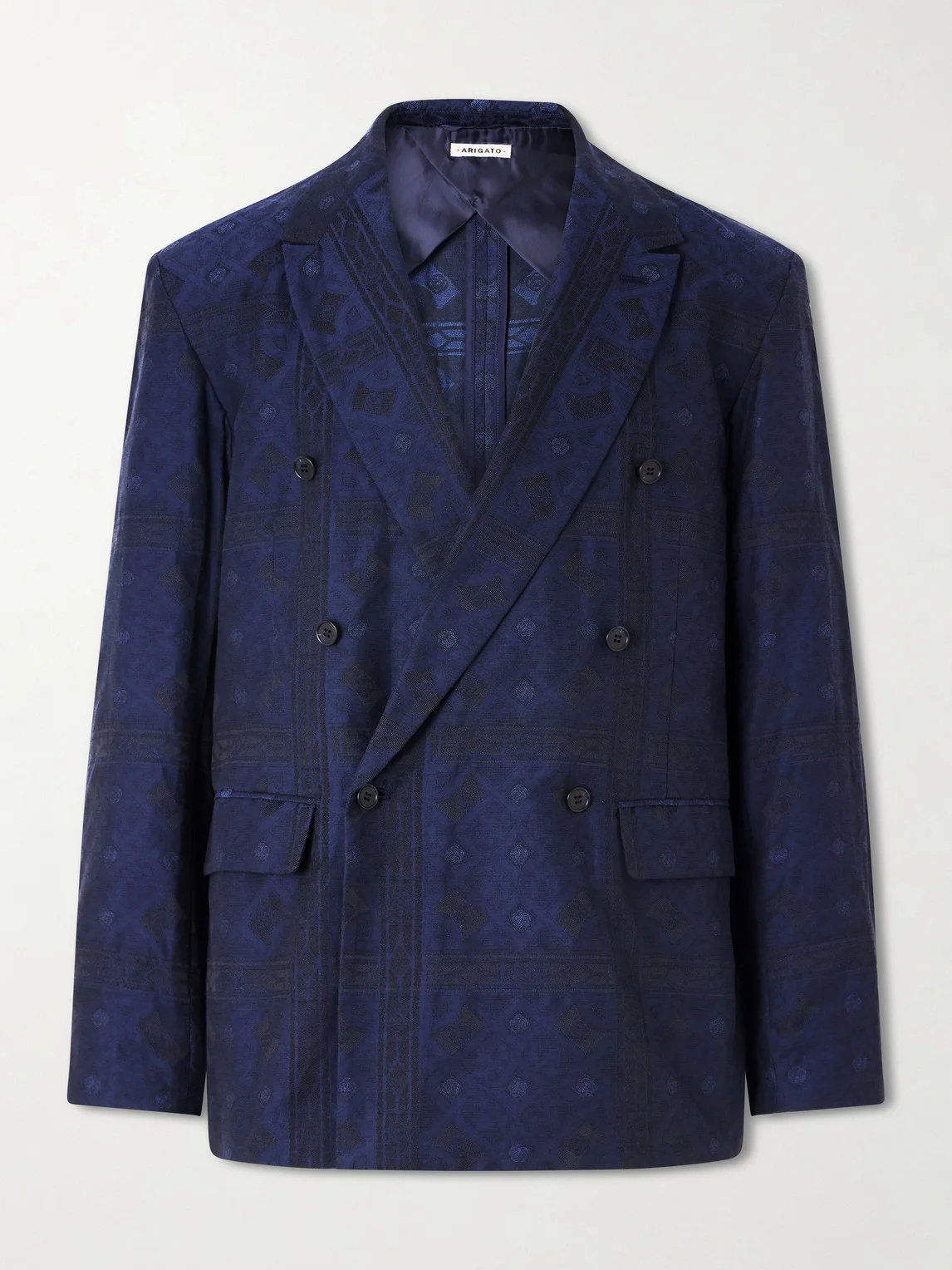 Double-Breasted Cotton-Blend Jacquard Suit Jacket - 1