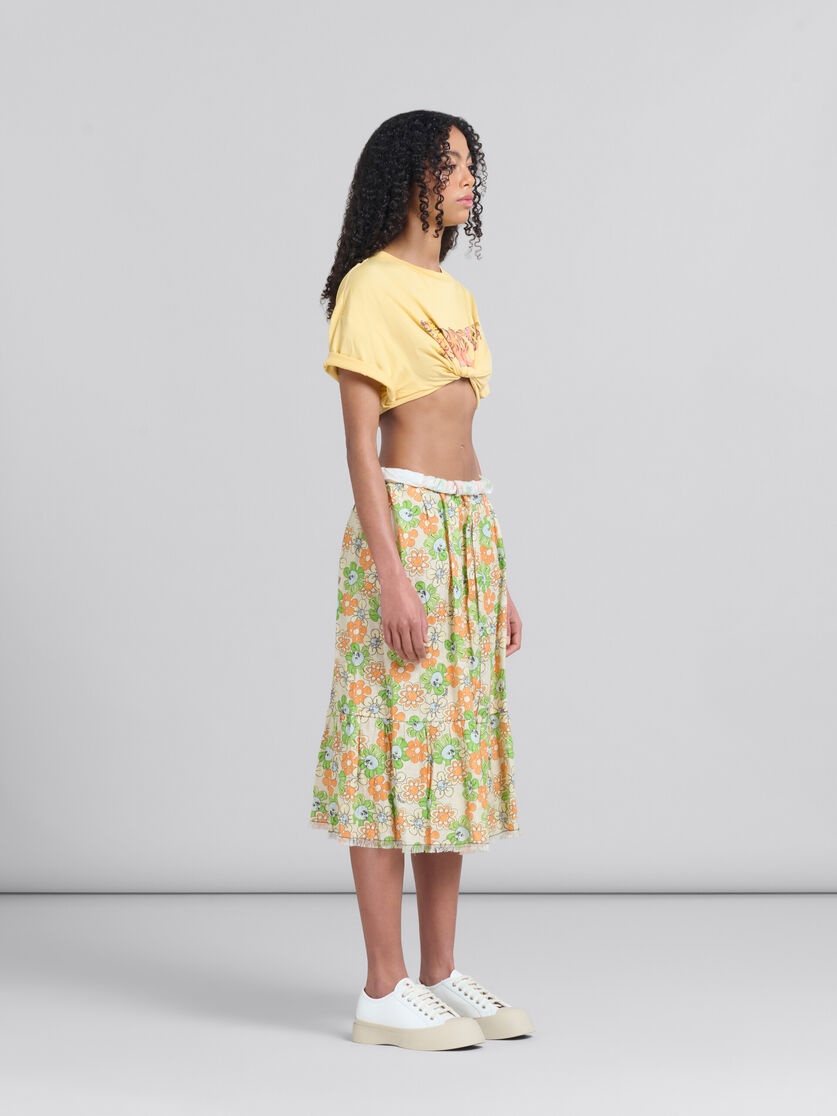 YELLOW ORGANIC JERSEY CROPPED T-SHIRT WITH PRINT - 5