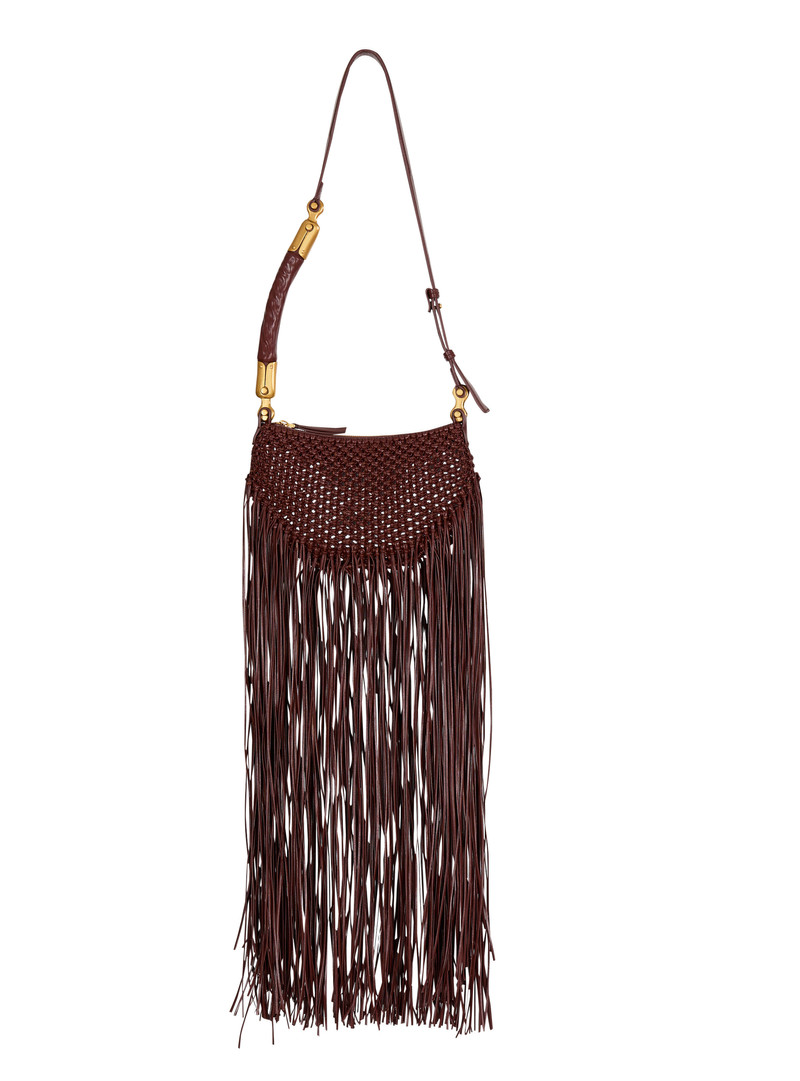 Fringed Ébène Hobo Mini bag in woven leather 1