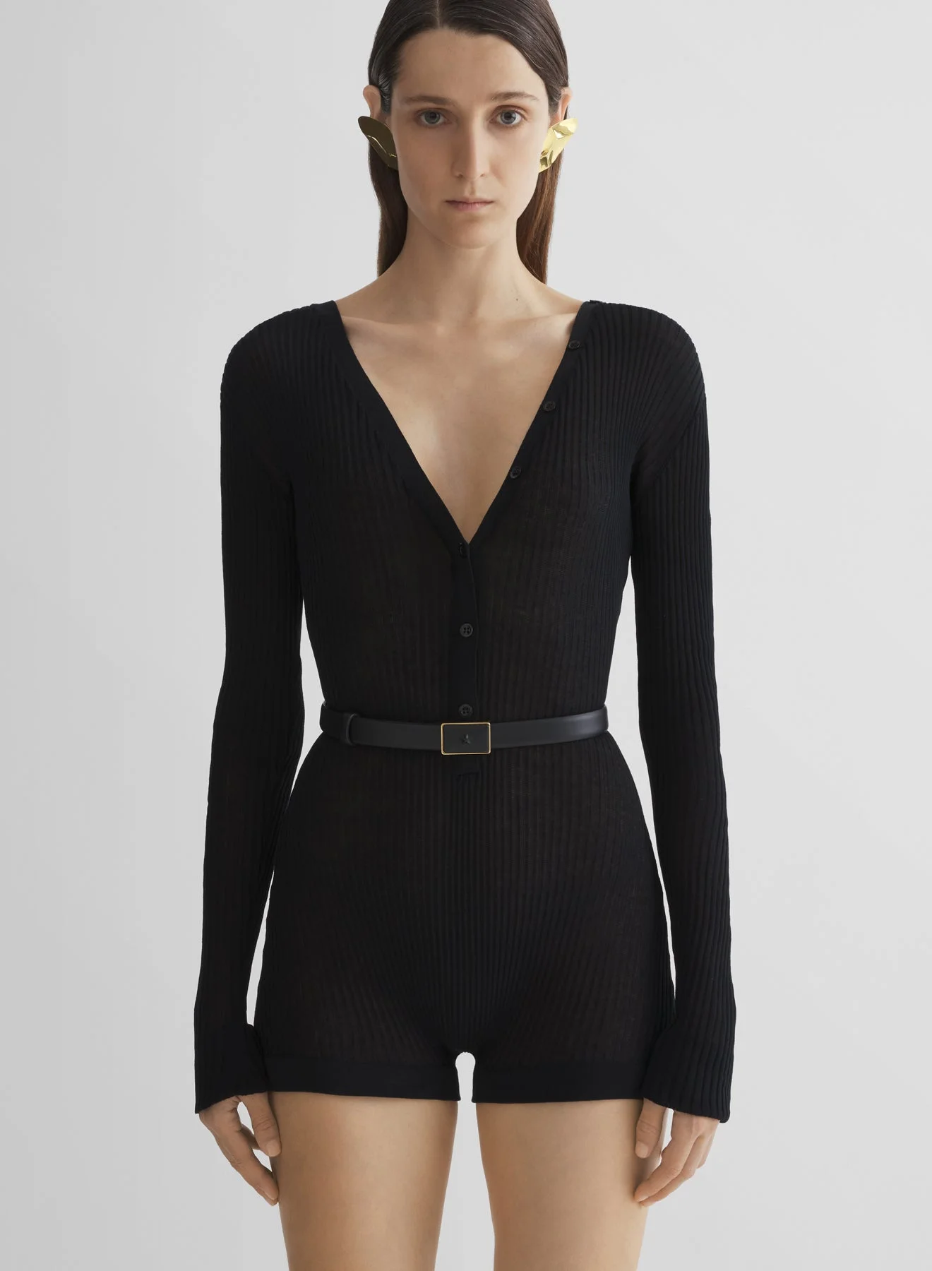 black knit buttoned bodyshort - 1
