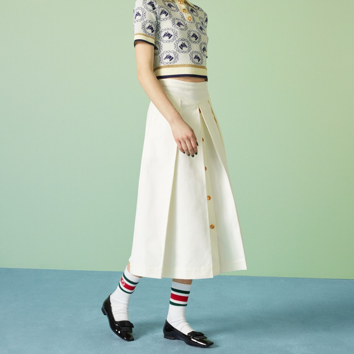 Cotton canvas skirt with pleats - 5