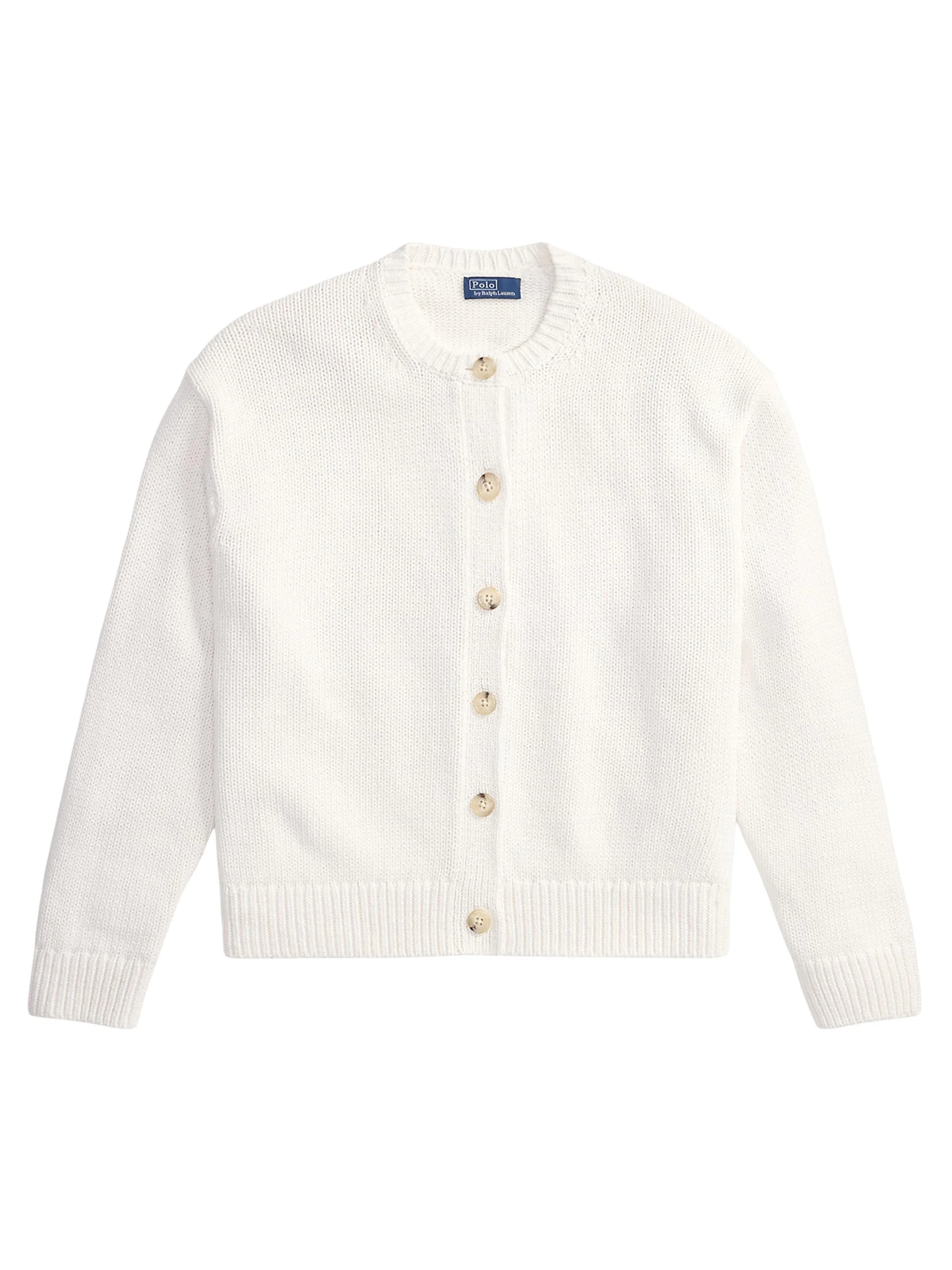 Women's Linen-Blend Crewneck Cardigan - White - 1