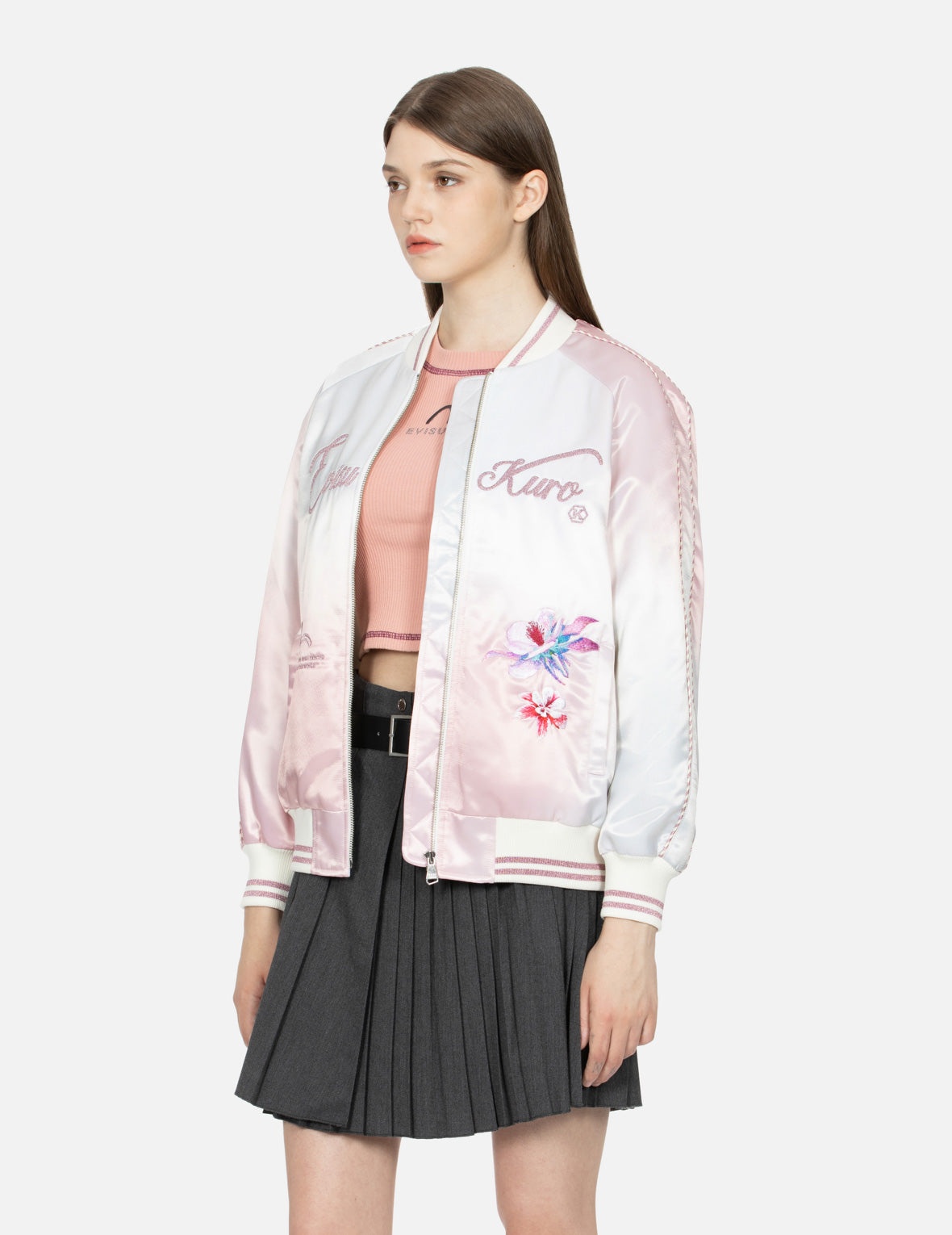 Floral Kamon Embroidery Oversized Souvenir Jacket - 8