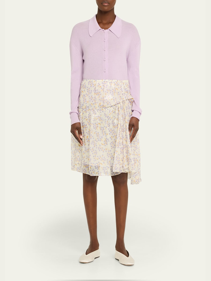 Plan C Floral-Print Metallic Silk Gathered Skirt outlook