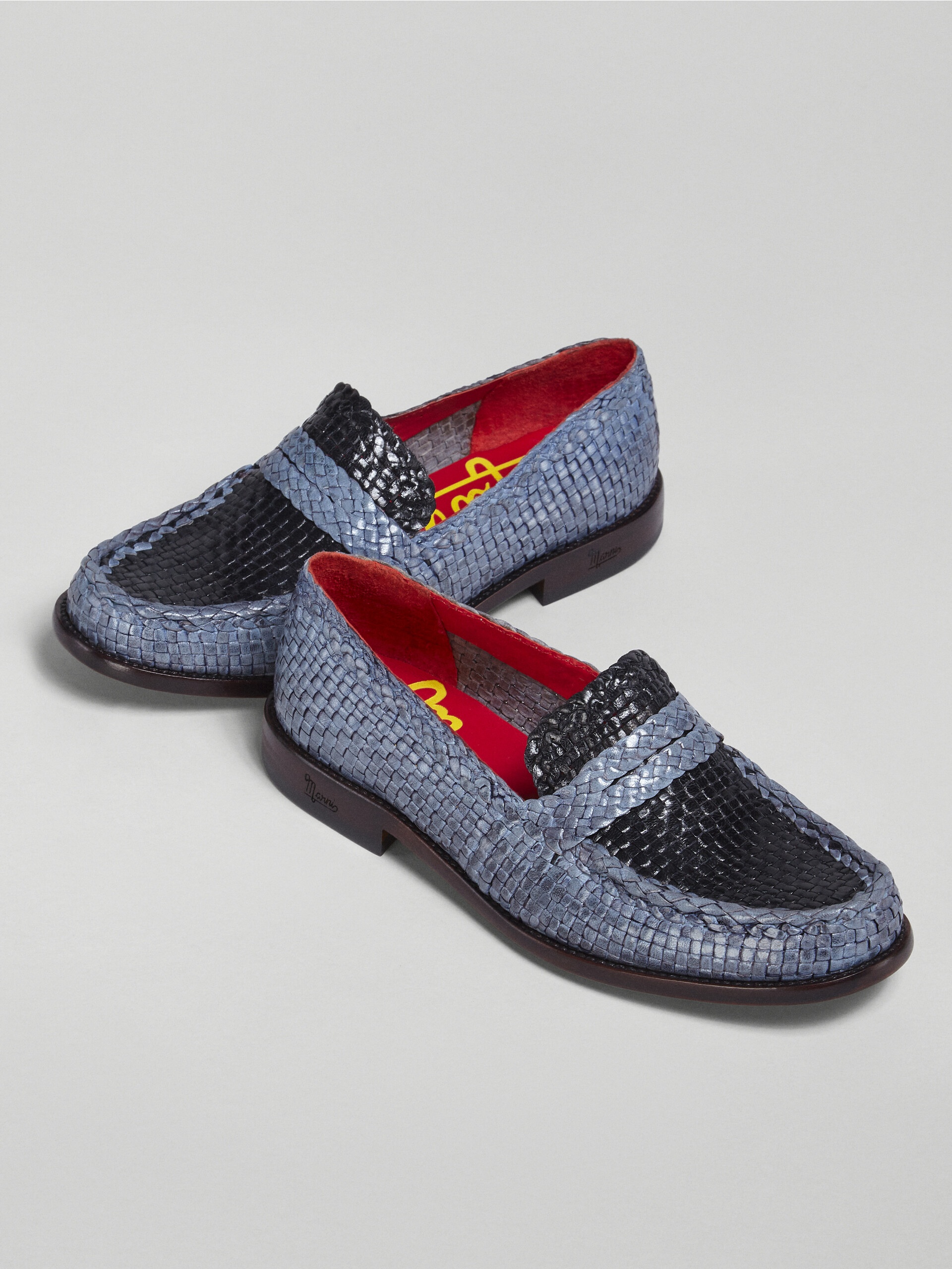 BLACK AND BLUE WOVEN LEATHER MOCCASIN - 5