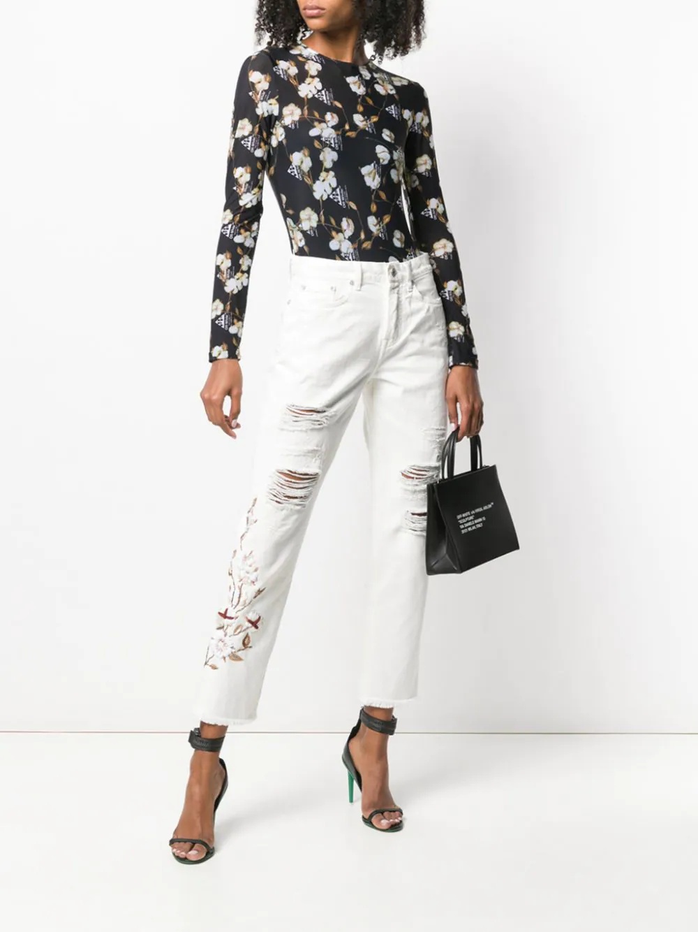 distressed flowers jeans - 2